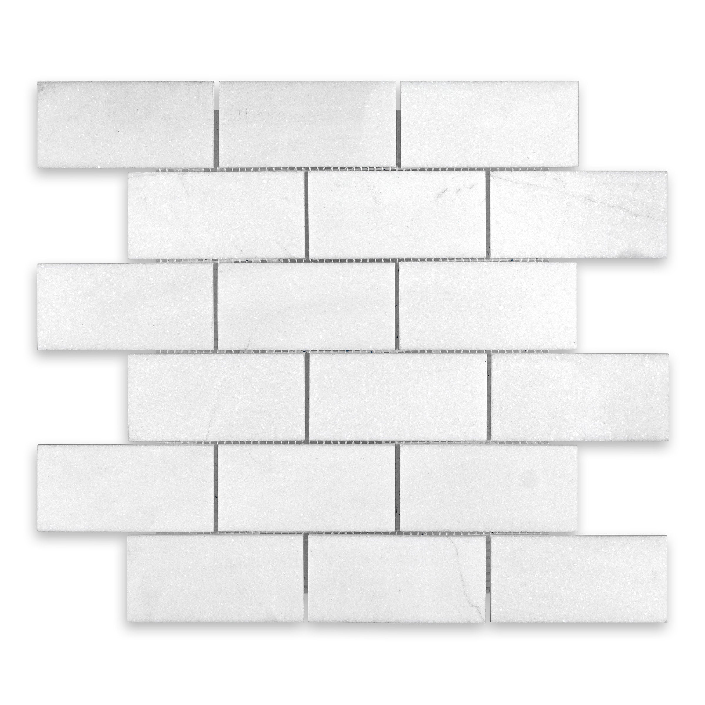 THASSOS WHITE: 2" x 4" Brick Offset Mosaic (11 3/4"×11 3/4"×3/8" | polished)