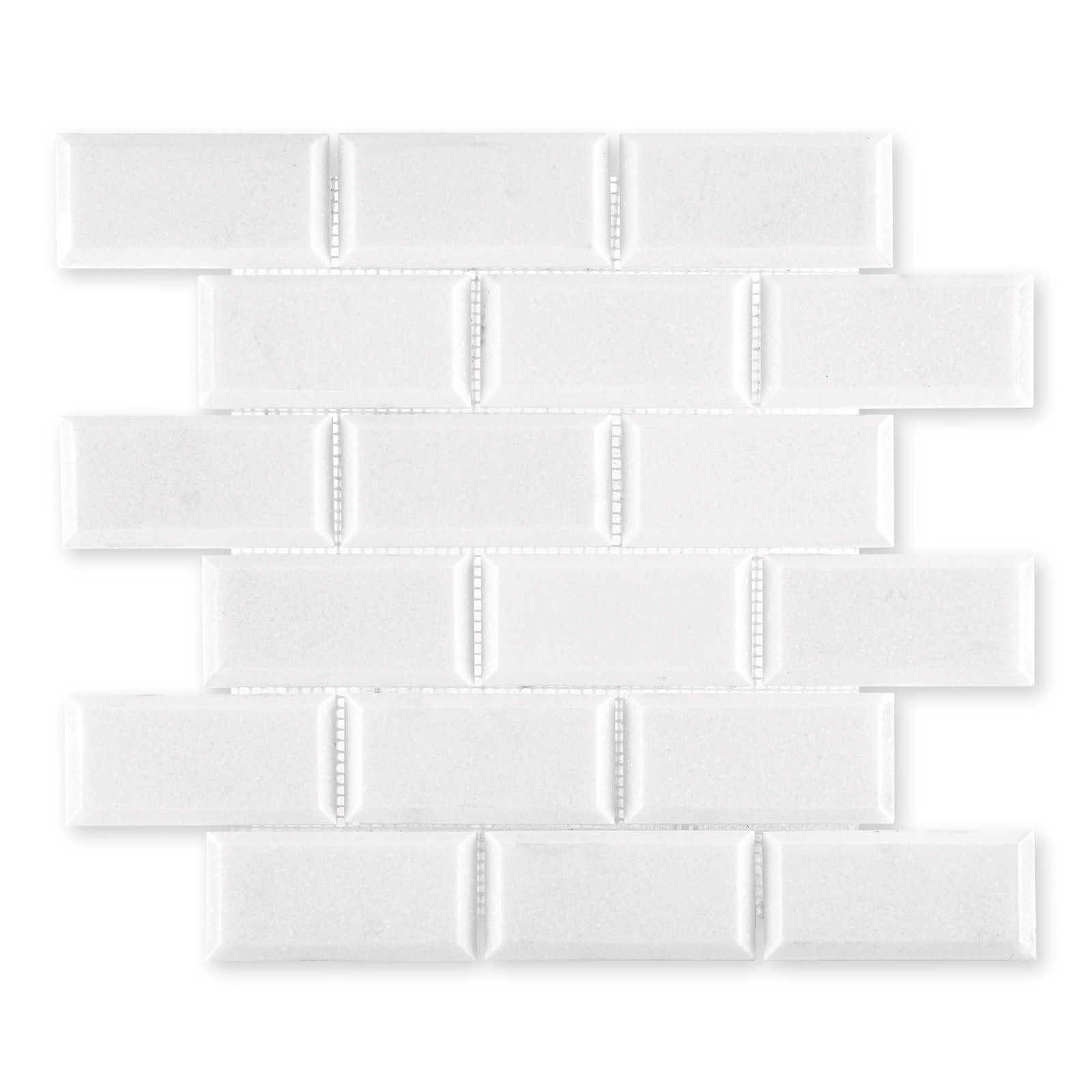 THASSOS WHITE: 2" x 4" Brick Offset Mosaic (12"×12"×3/8" | tumbled)