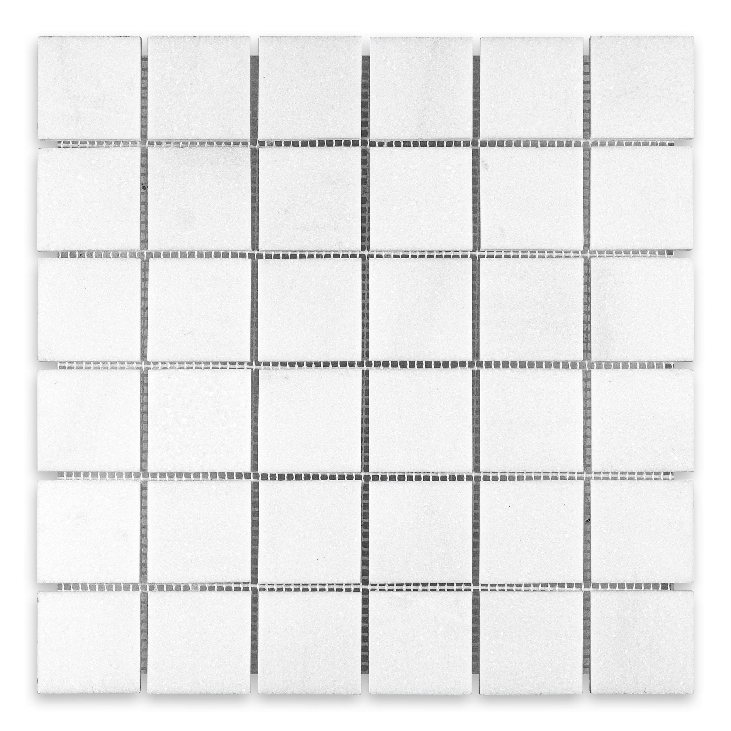 THASSOS WHITE: 2" Straight Stack Mosaic (12"×12"×3/8" | polished)