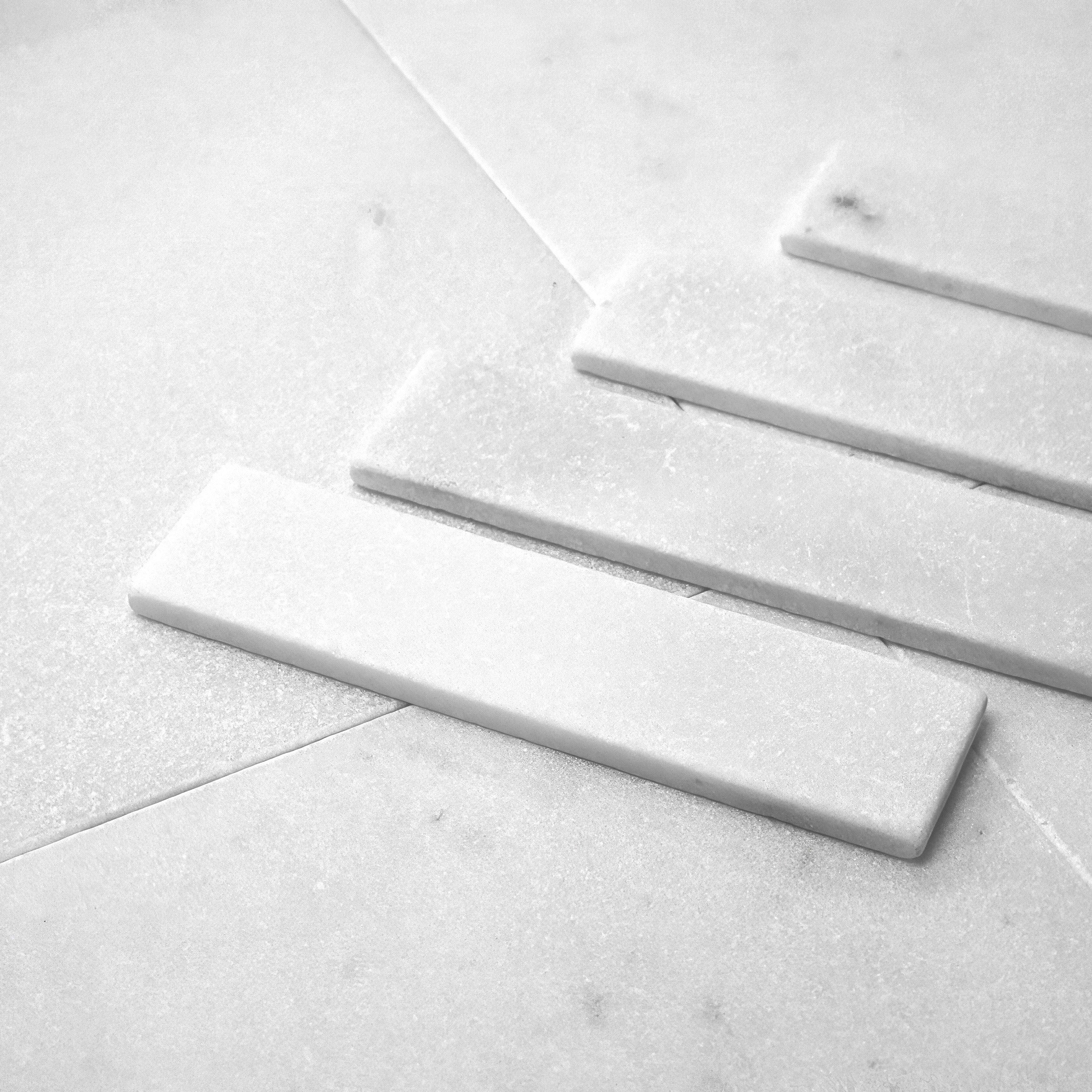 THASSOS WHITE: Field Tile (2"×8"×3/8" | tumbled)