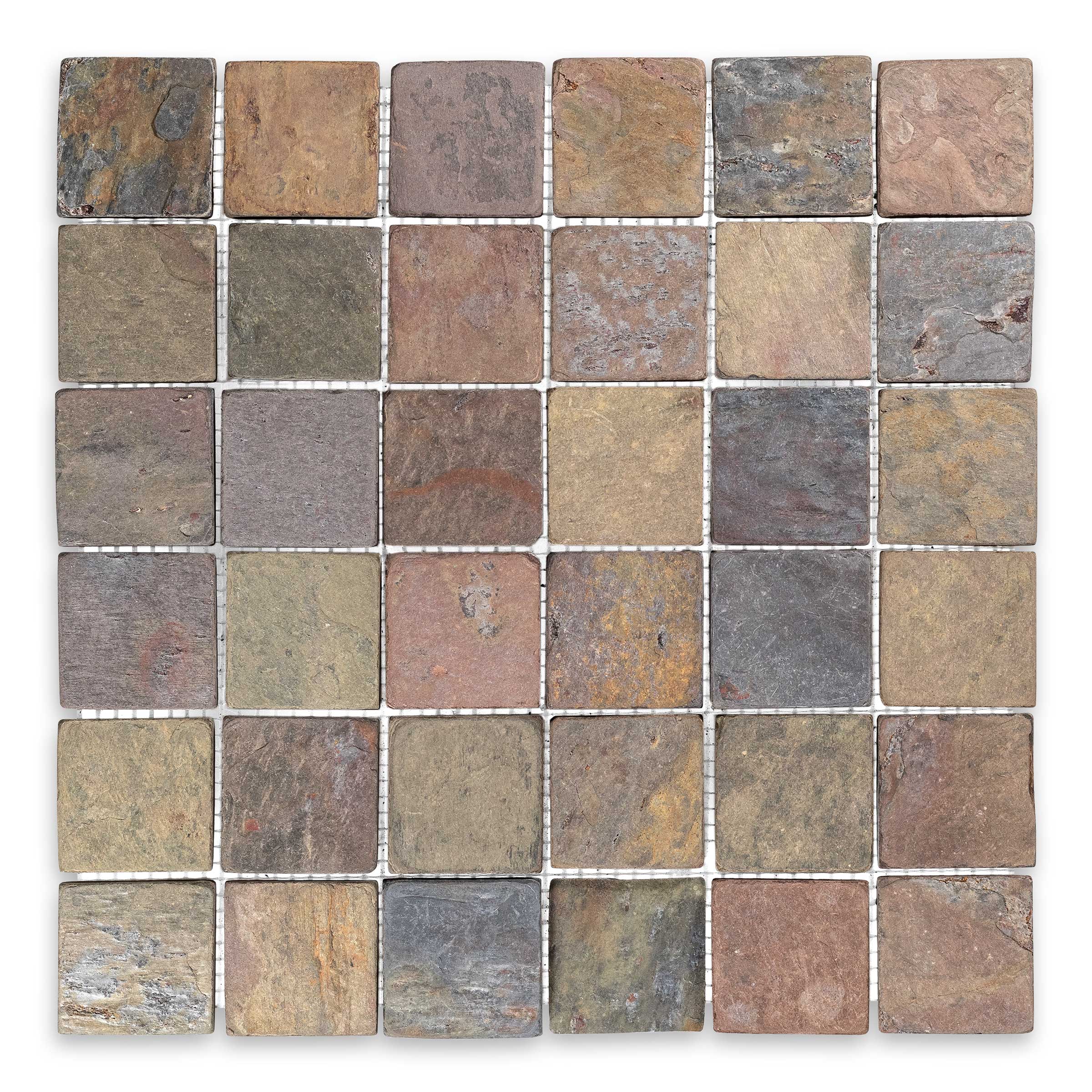 MULTI COLOR: 2" Straight Stack Mosaic (12"×12"×3/8" | tumbled)