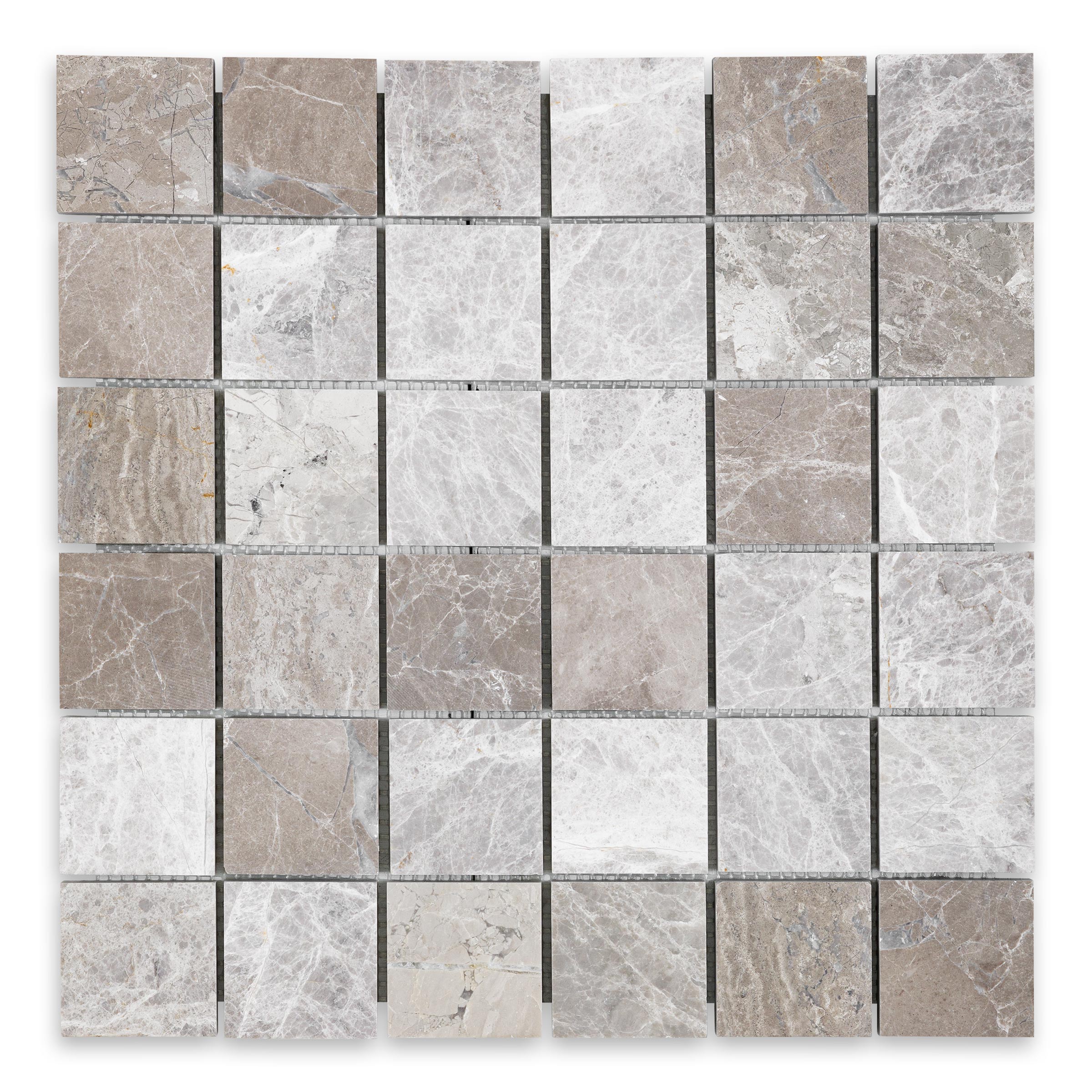 TUNDRA GREY: 2" Straight Stack Mosaic (12"×12"×3/8" | tumbled)