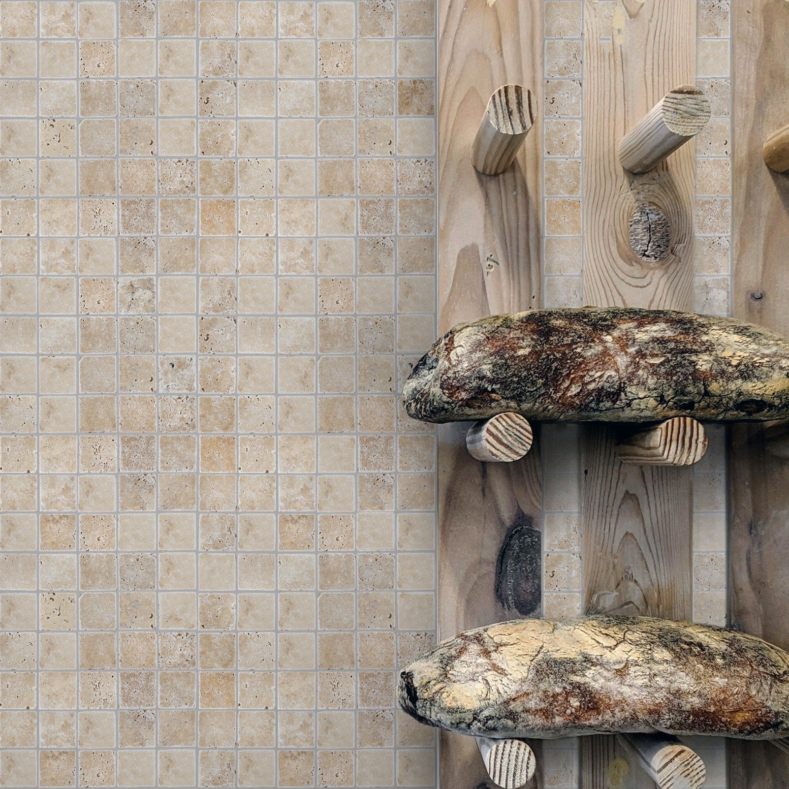 WALNUT: 2" Straight Stack Mosaic (12"×12"×3/8" | tumbled)