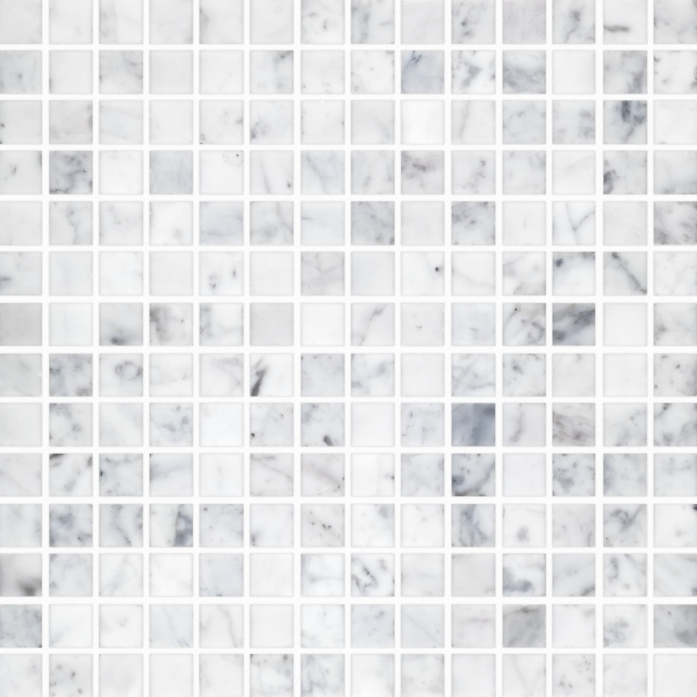 WHITE CARRARA: 3/4" Straight Stack Mosaic (12"×12"×3/8" | polished)