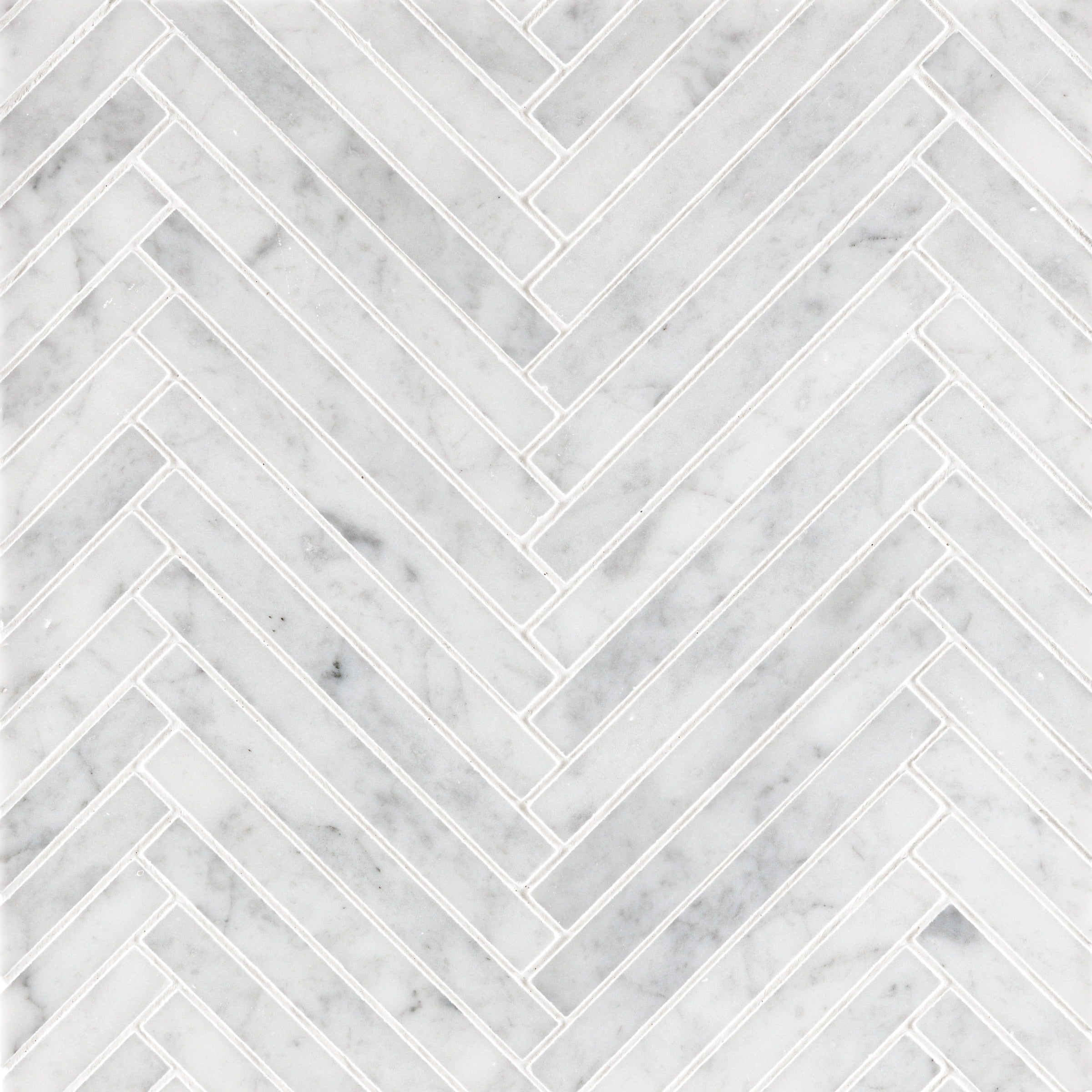 WHITE CARRARA: Herringbone Mosaic (7 1/2"×16 7/8"×3/8" | honed)