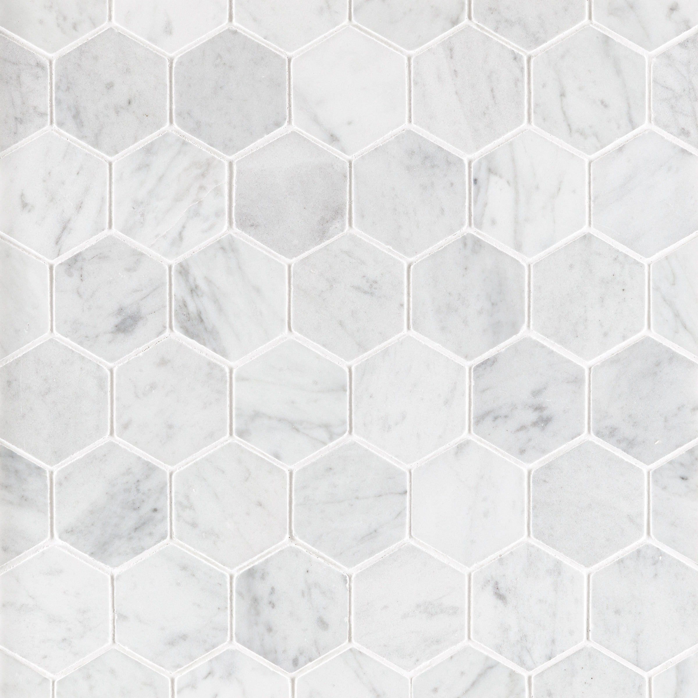 WHITE CARRARA: Hexagonal Mosaic (11 3/4"×12"×3/8" | honed)
