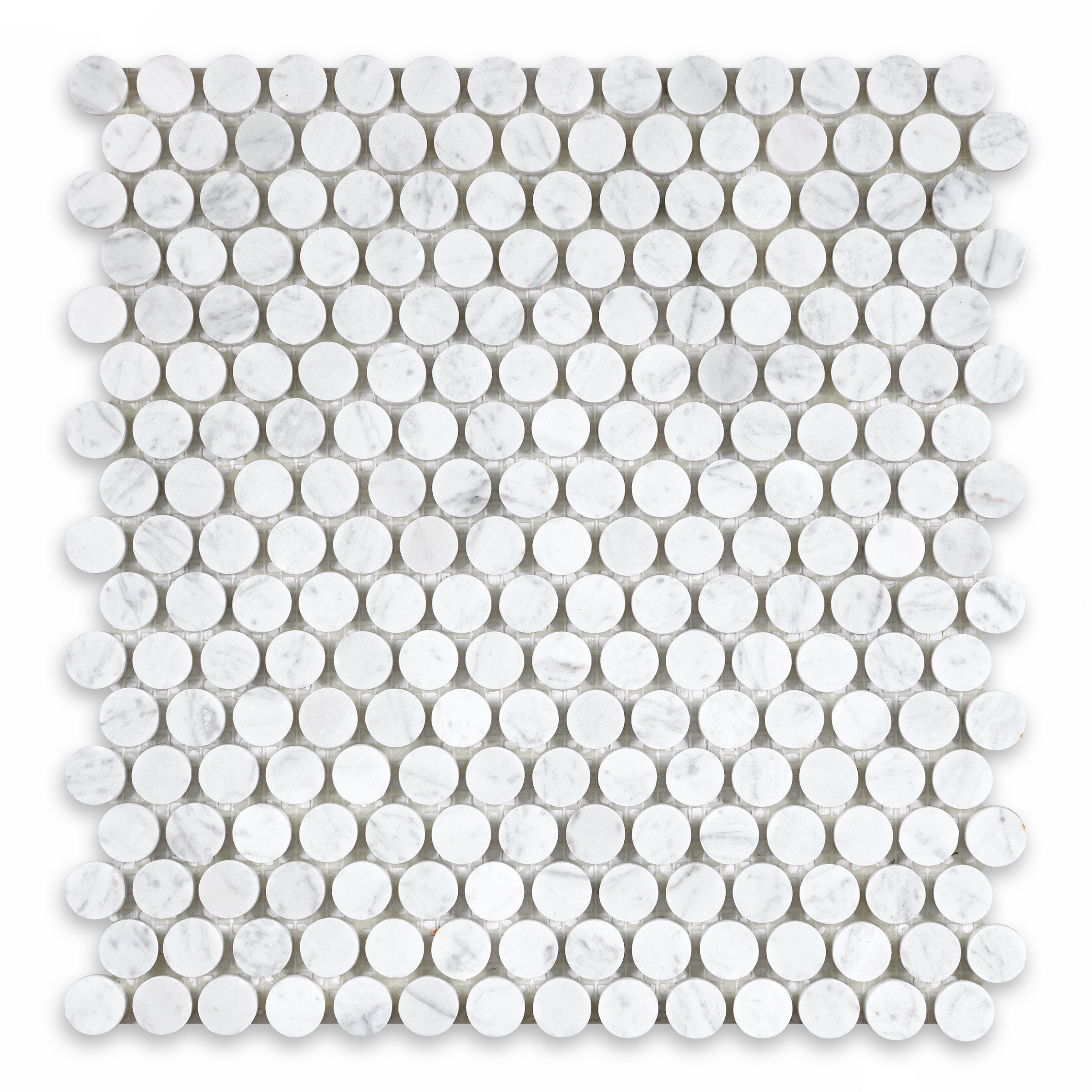 WHITE CARRARA: Penny Round Mosaic (10 3/4"×11 1/2"×3/8" | polished)