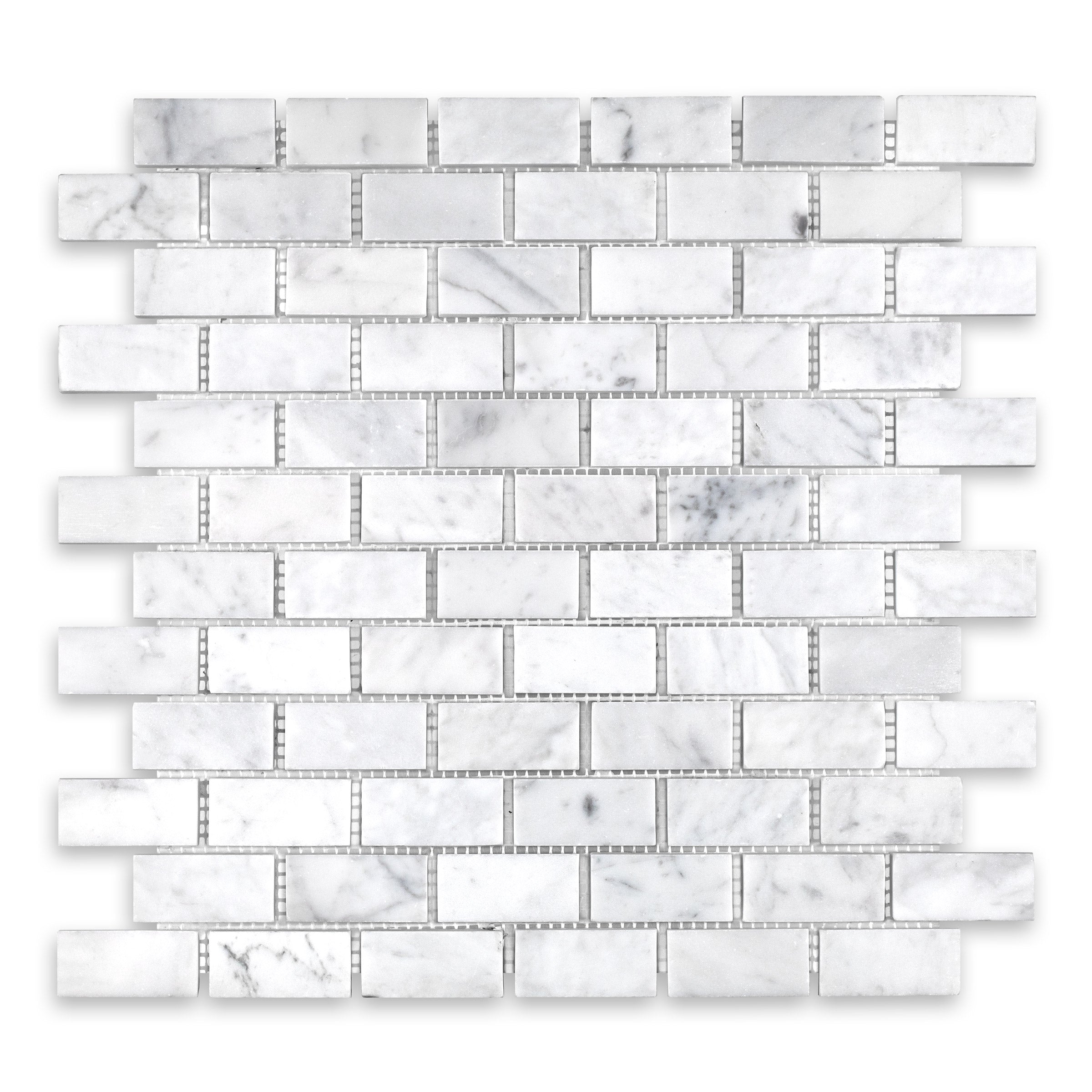 WHITE CARRARA: 1" x 2" Brick Offset Mosaic (12"×12"×3/8" | honed)