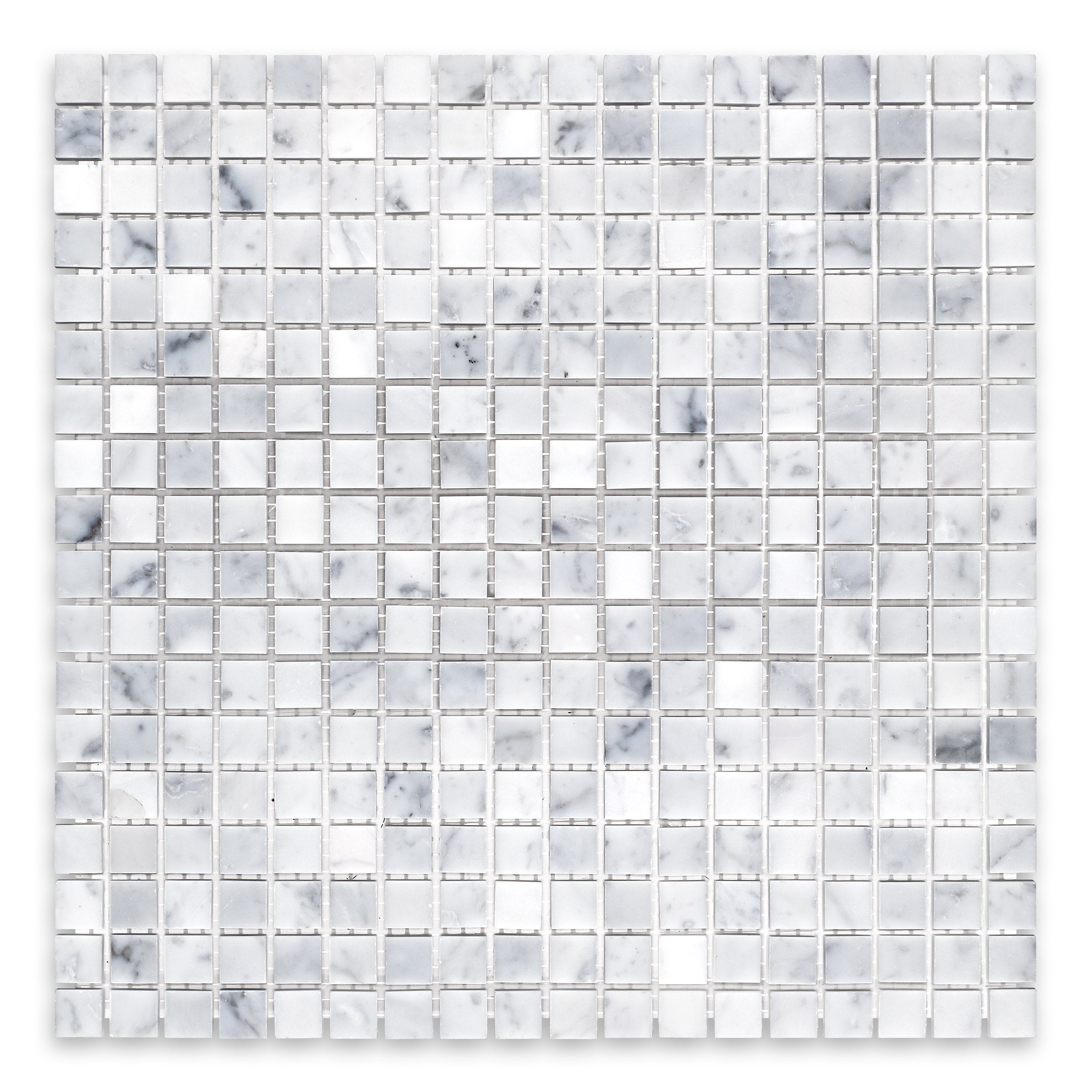 WHITE CARRARA: 5/8" Straight Stack Mosaic (12"×12"×3/8" | polished)