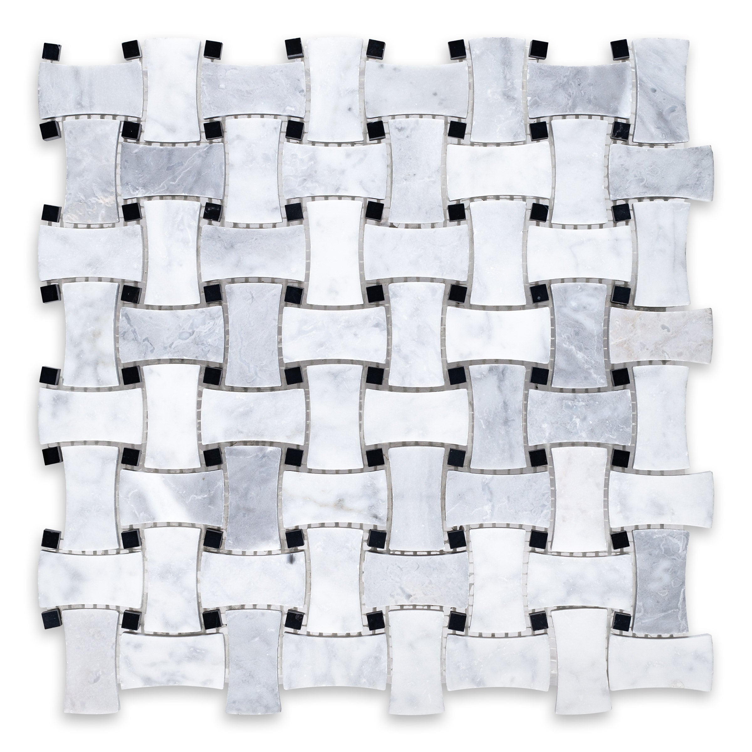 WHITE CARRARA: Dogbone Basketweave Mosaic (12"×12"×3/8" | honed)