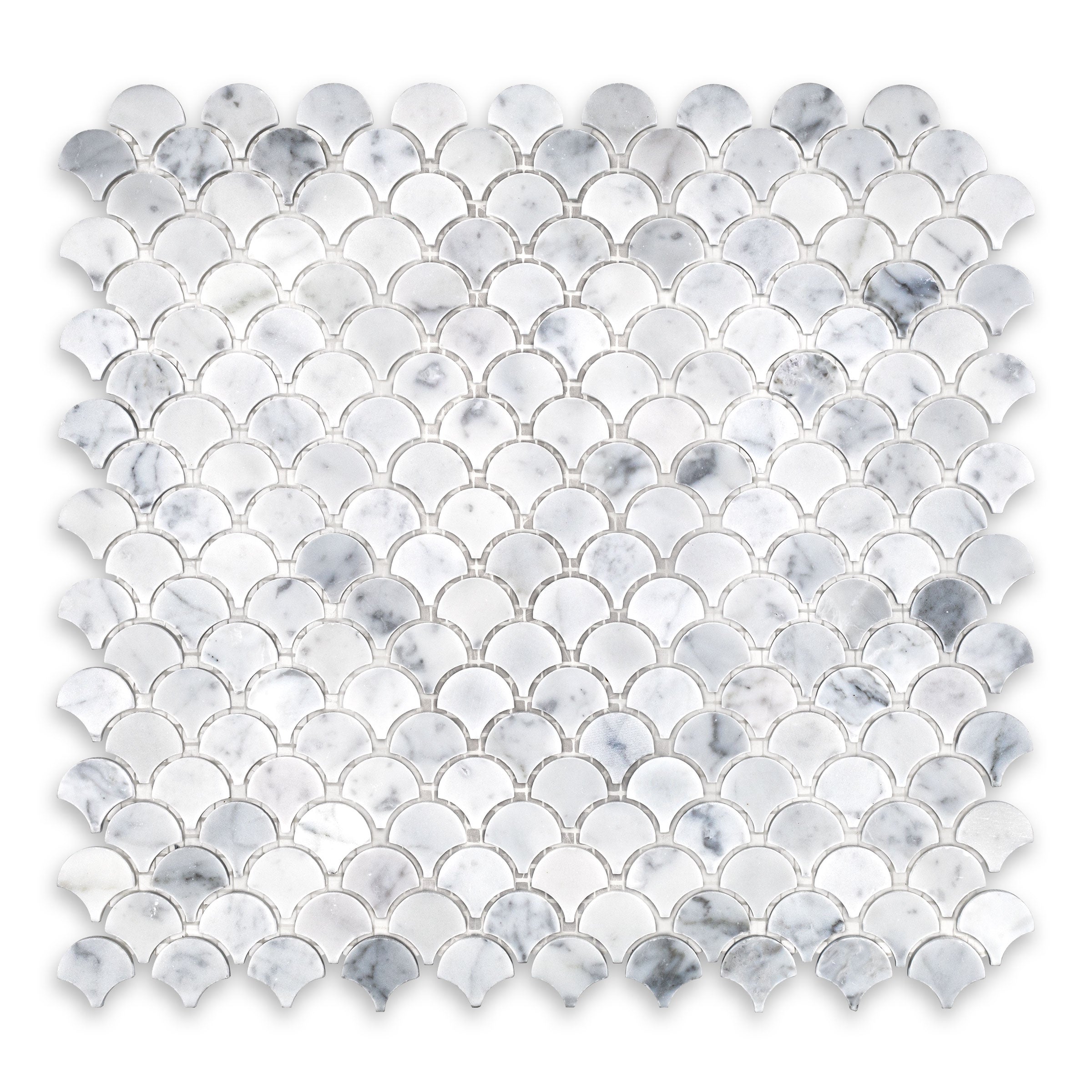 WHITE CARRARA: Fish Scale Mosaic (11 1/8"×11 3/4"×3/8" | polished)