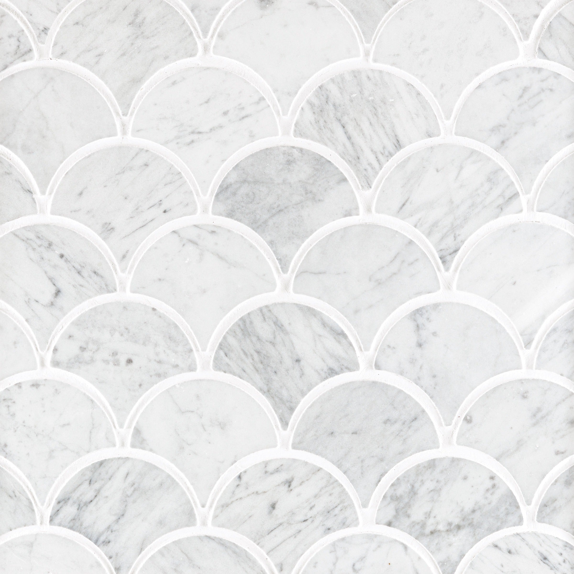 WHITE CARRARA: Fish Scale Mosaic (9 1/2"×9 3/4"×3/8" | honed)