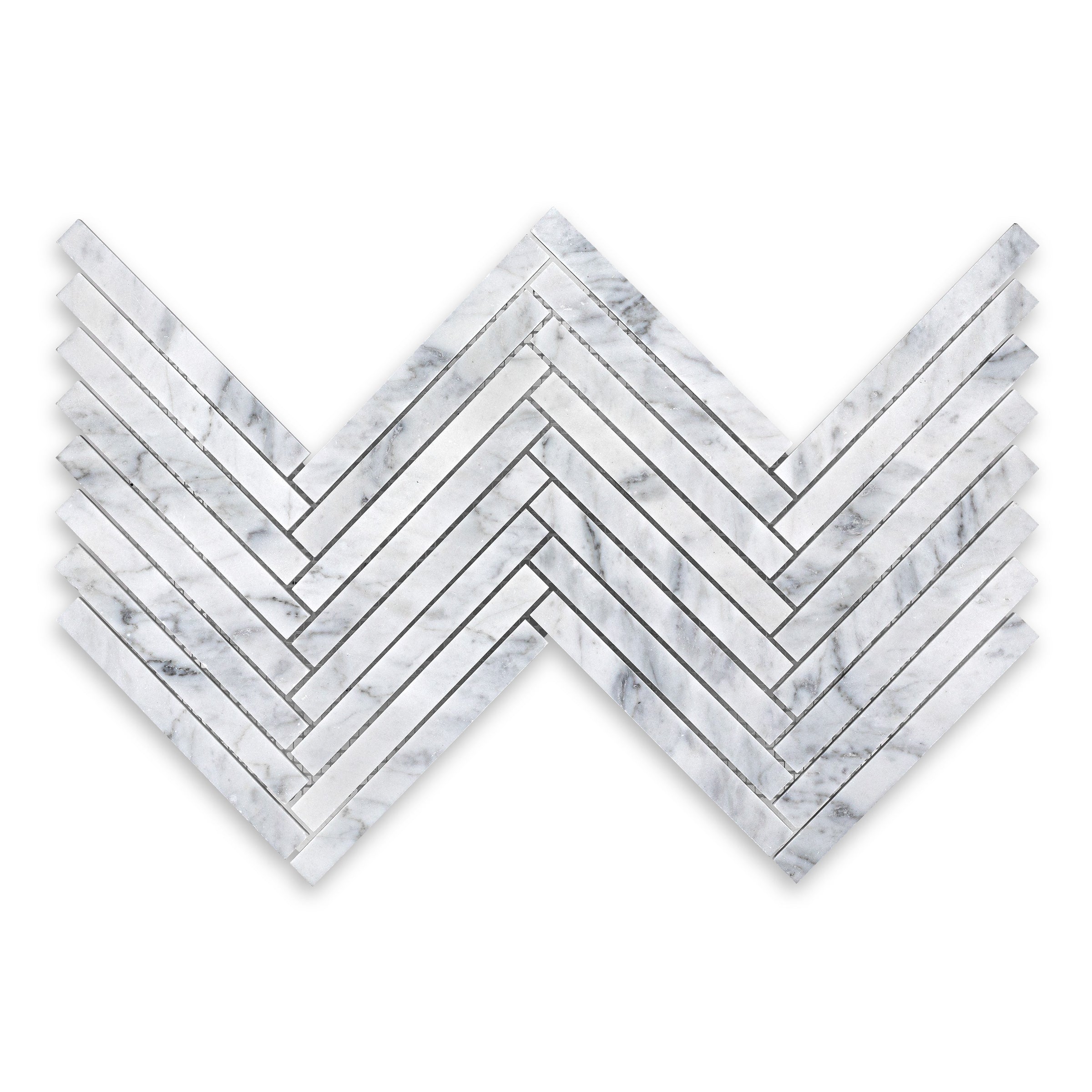 WHITE CARRARA: Herringbone Mosaic (7 1/2"×16 7/8"×3/8" | honed)