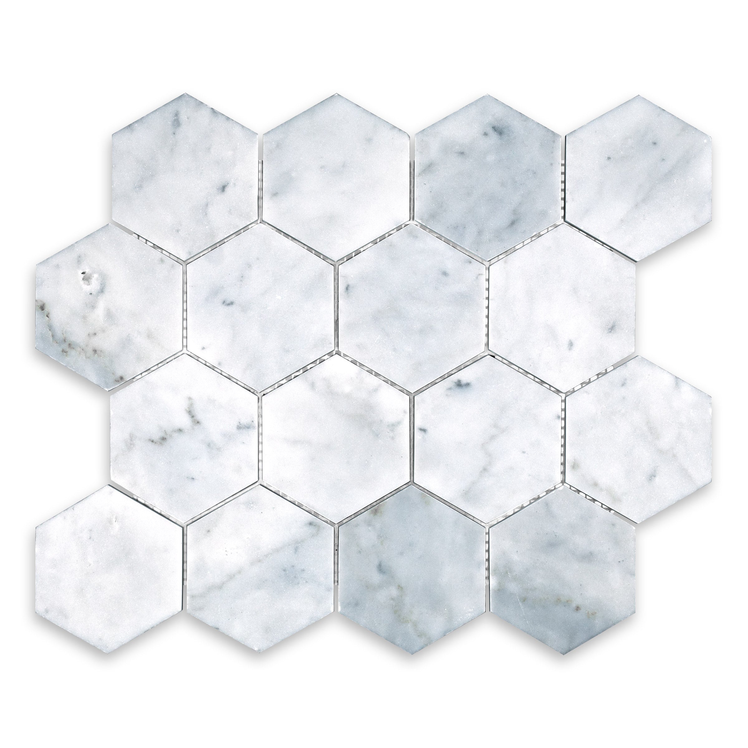 WHITE CARRARA: Hexagonal Mosaic (10 1/2"×12"×3/8" | polished)