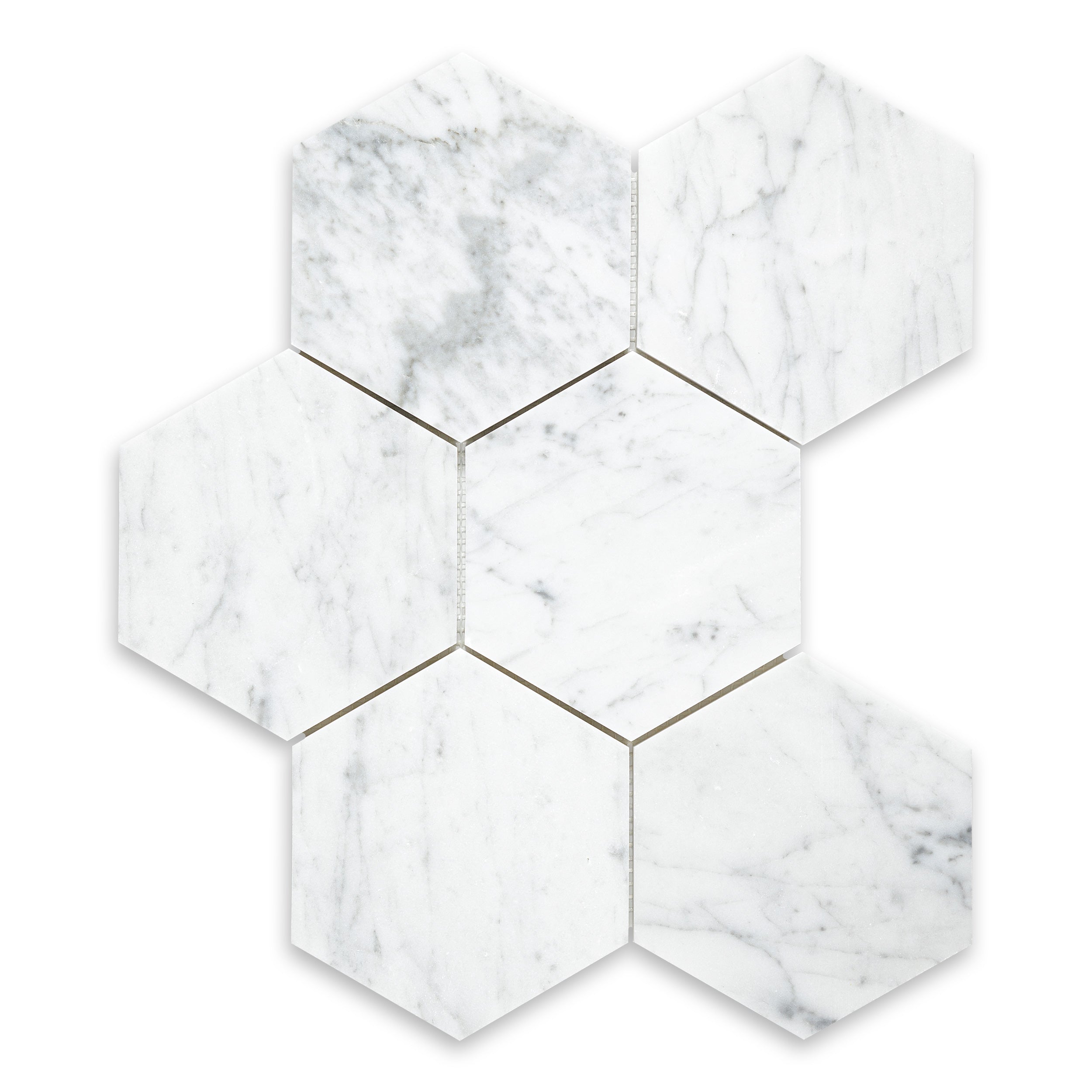 WHITE CARRARA: Hexagonal Mosaic (10"×13 1/8"×3/8" | honed)