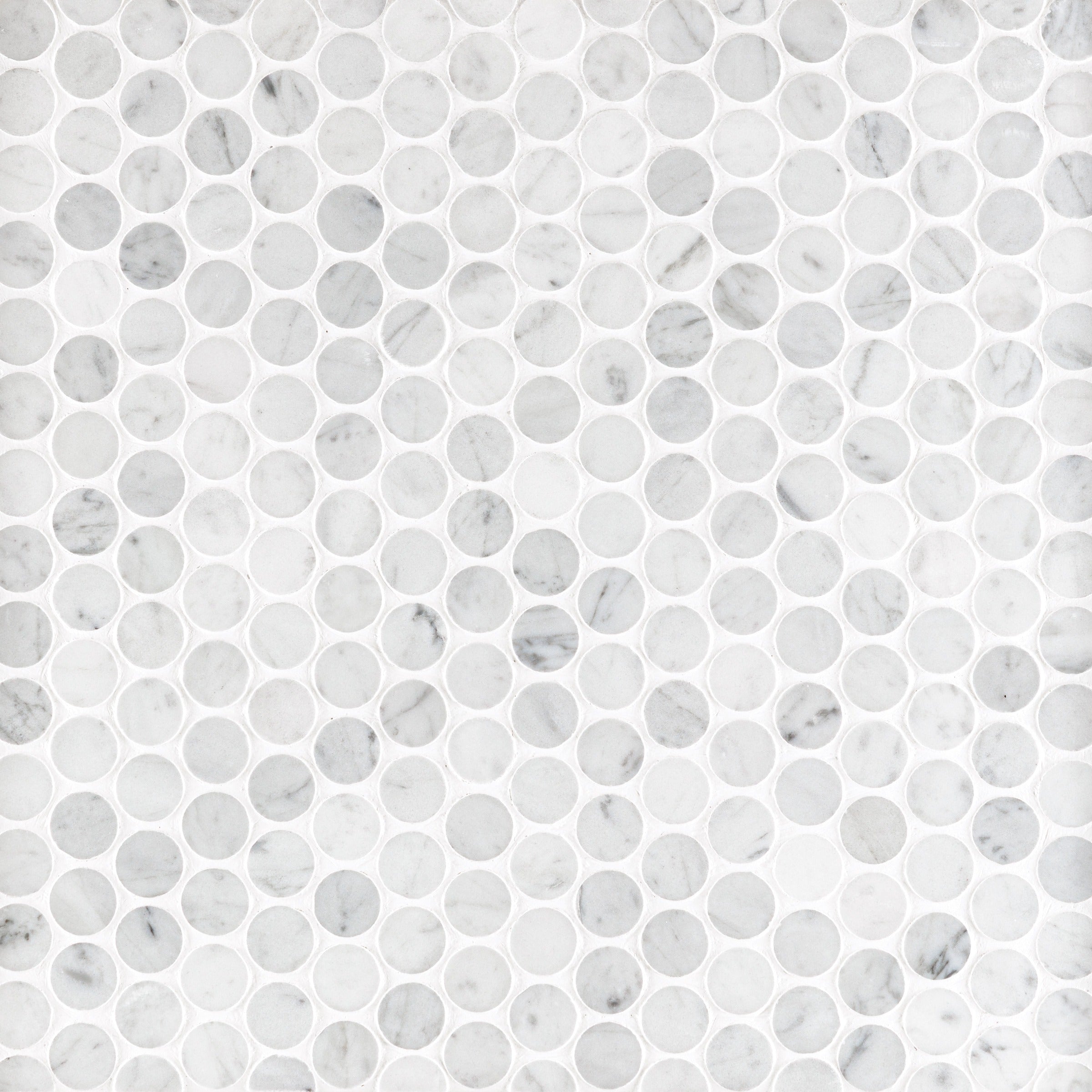 WHITE CARRARA: Penny Round Mosaic (10 3/4"×11 1/2"×3/8" | honed)