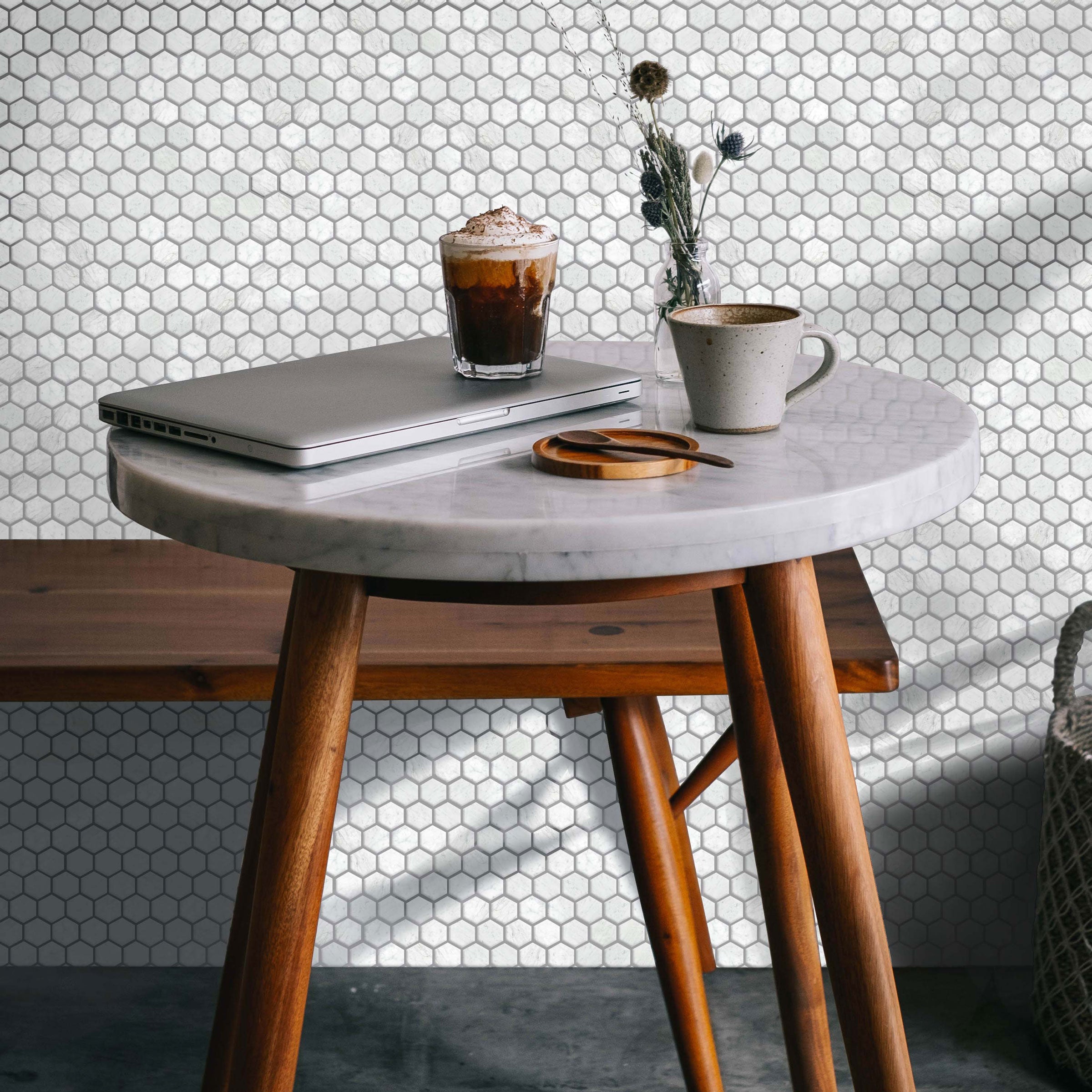 WHITE CARRARA: Hexagonal Mosaic (11 1/4"×11 1/2"×3/8" | polished)