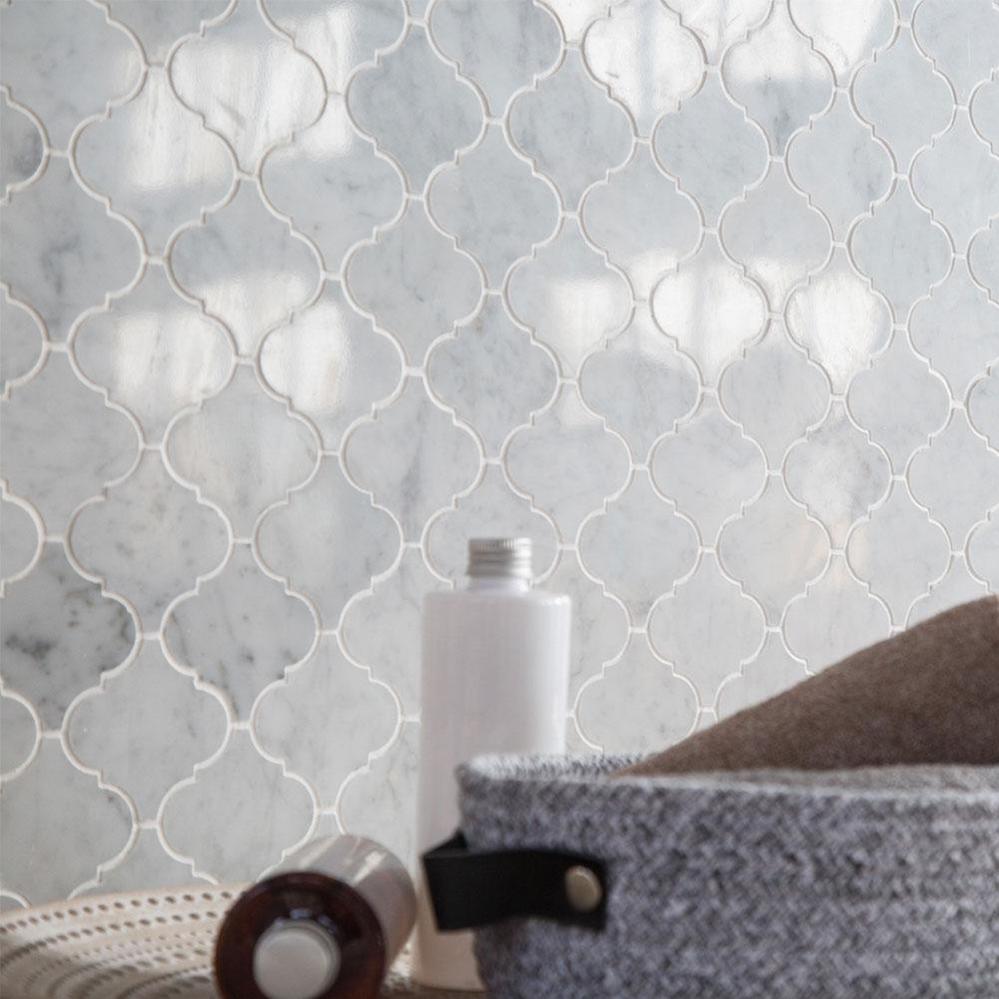 WHITE CARRARA: Arabesque Mosaic (11 3/4"×12"×3/8" | honed)