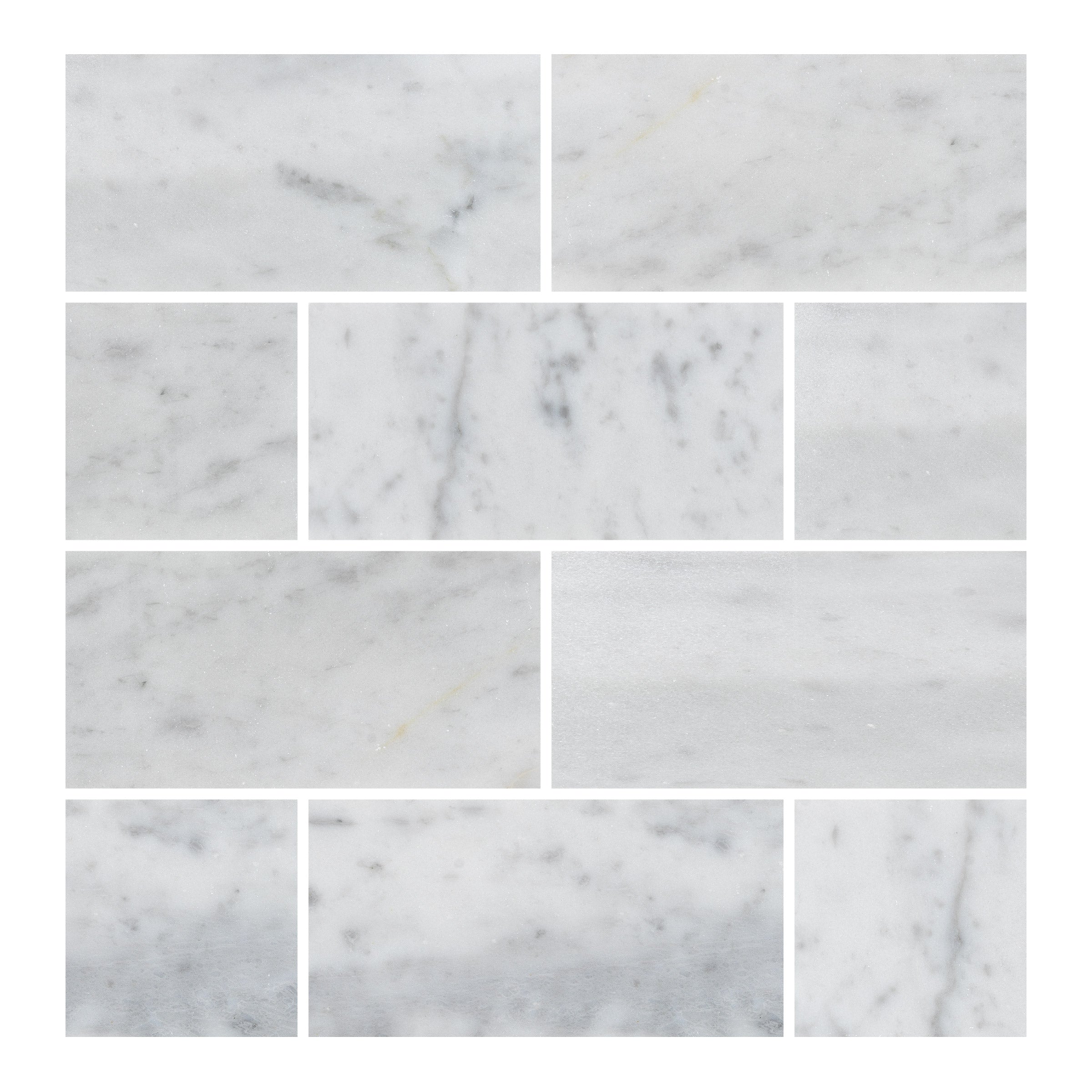 WHITE CARRARA: Beveled Field Tile (3"×6"×3/8" | polished)