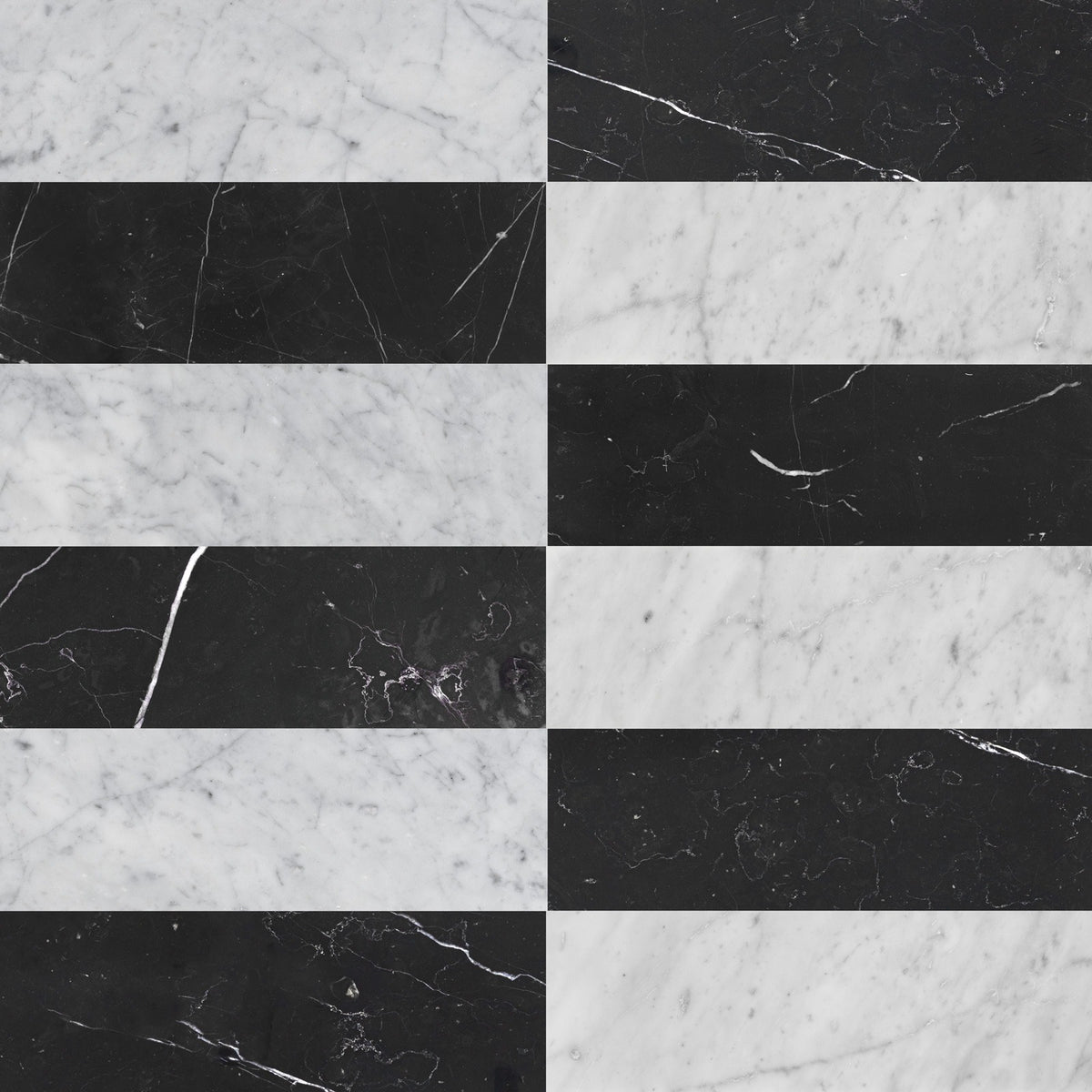 Nsr White Carrara & Negro Marquina Checkerboard tile pattern swatch — available at Surface Group