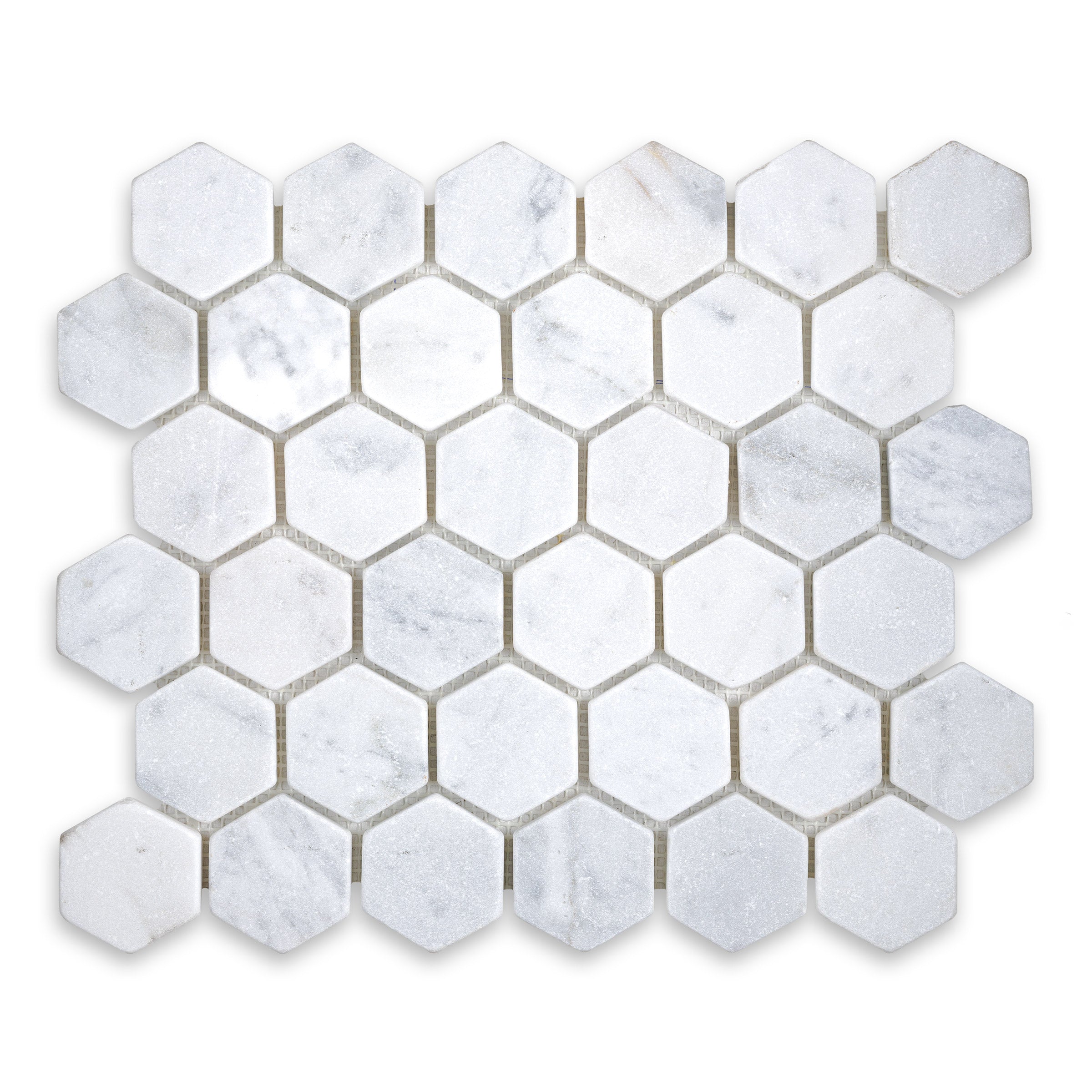 WHITE CARRARA: Hexagonal Mosaic (10 5/8"×12 3/8"×3/8" | tumbled)