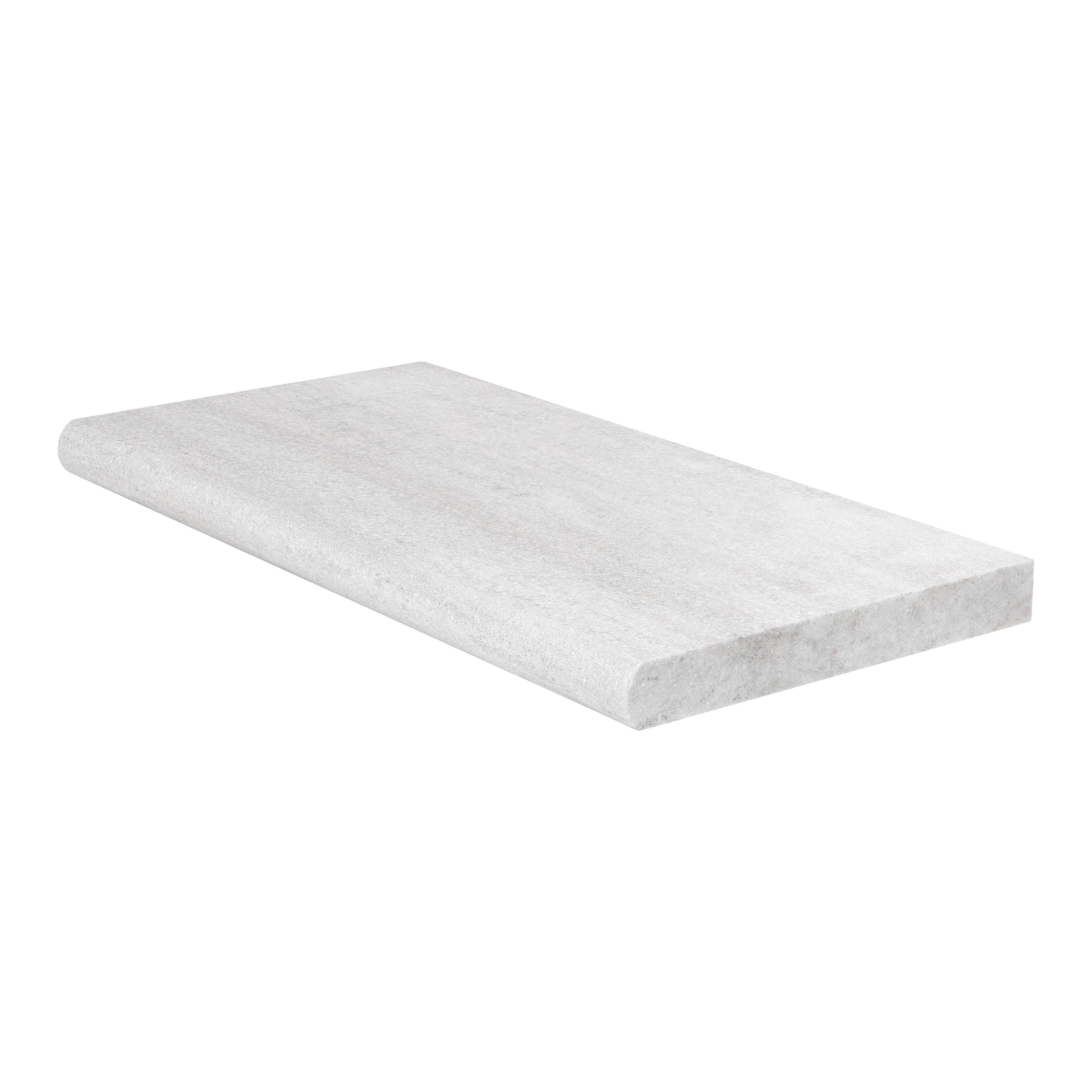 WHITE QUARTZITE: Field Tile (12"×24"×1 9/16" | flamed & brushed | bullnose edge)