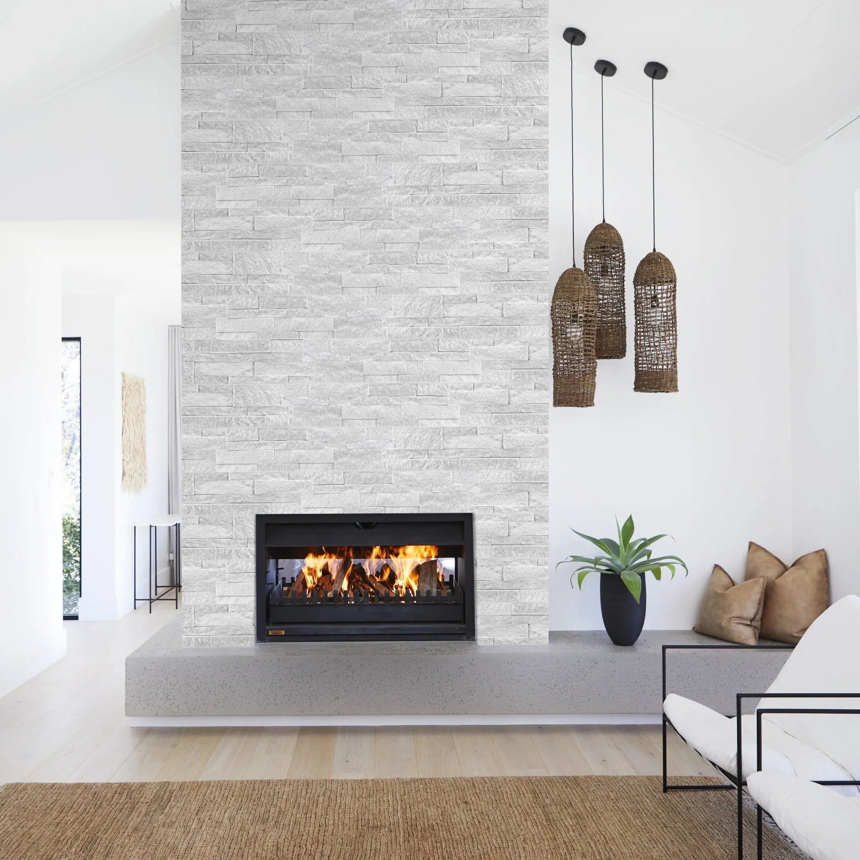 WHITE QUARTZITE: Wall Veneer (6"×24"×1/2"–1 1/8" | natural cleft)