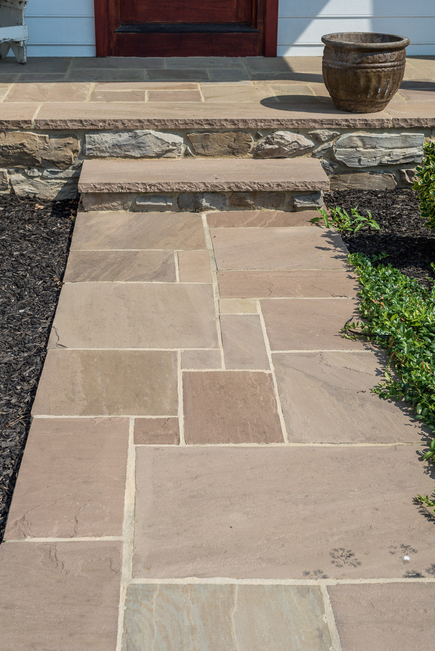 Classic Step Autumn Brown step by Old World Flagstone, primary product image, 16.0" x 48.0" x 6.0" size. Premium stone veneer for exterior and interior walls.