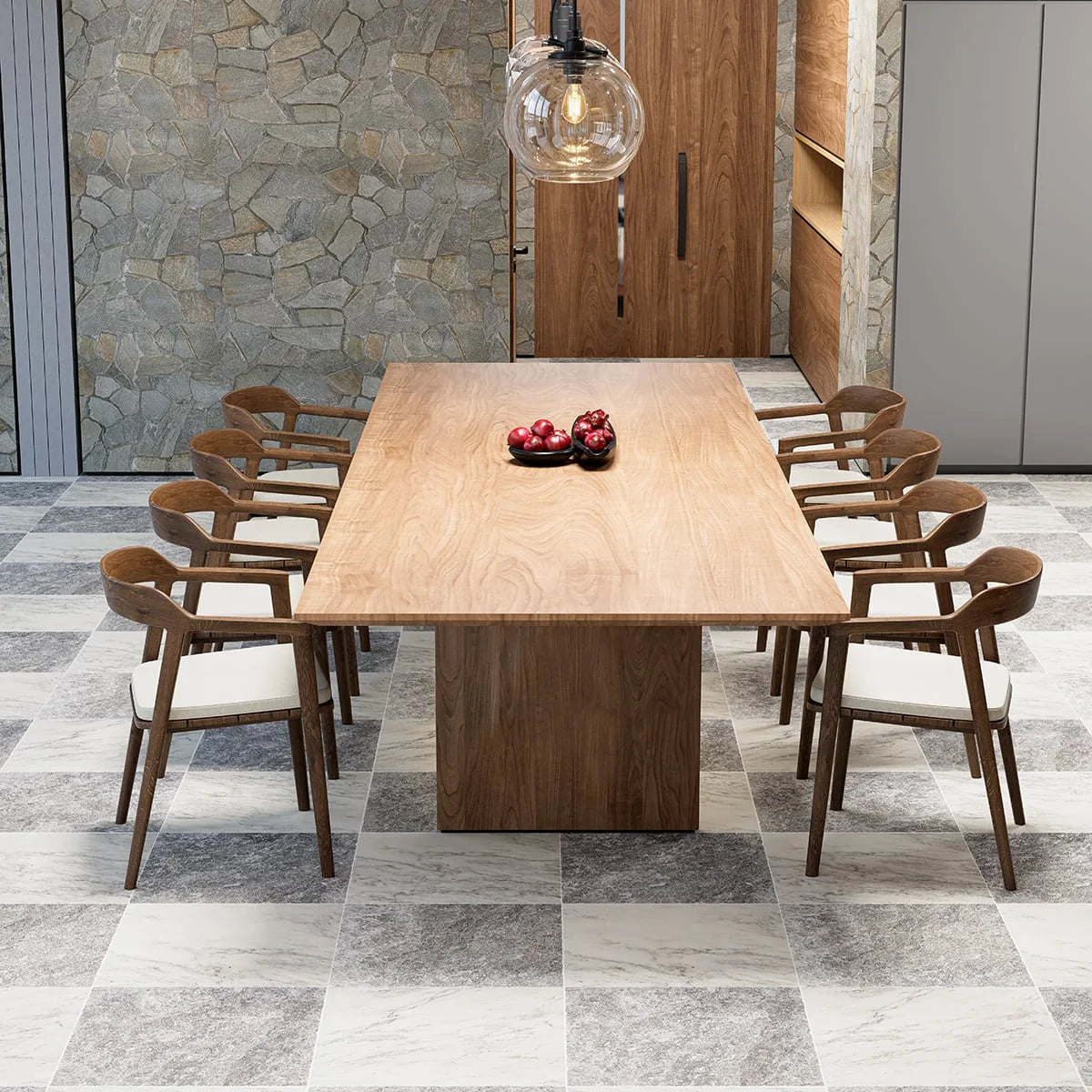 Checkerboard Patterns Multicolor checkerboard tile, lifestyle installation view. Premium marble for floors and walls.