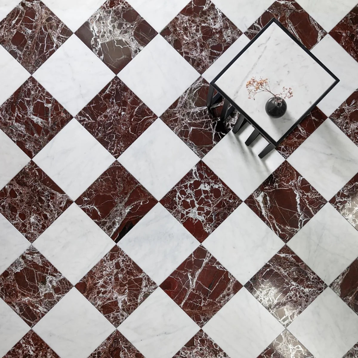Checkerboard Patterns Multicolor checkerboard tile, product image. Premium marble for floors and walls.