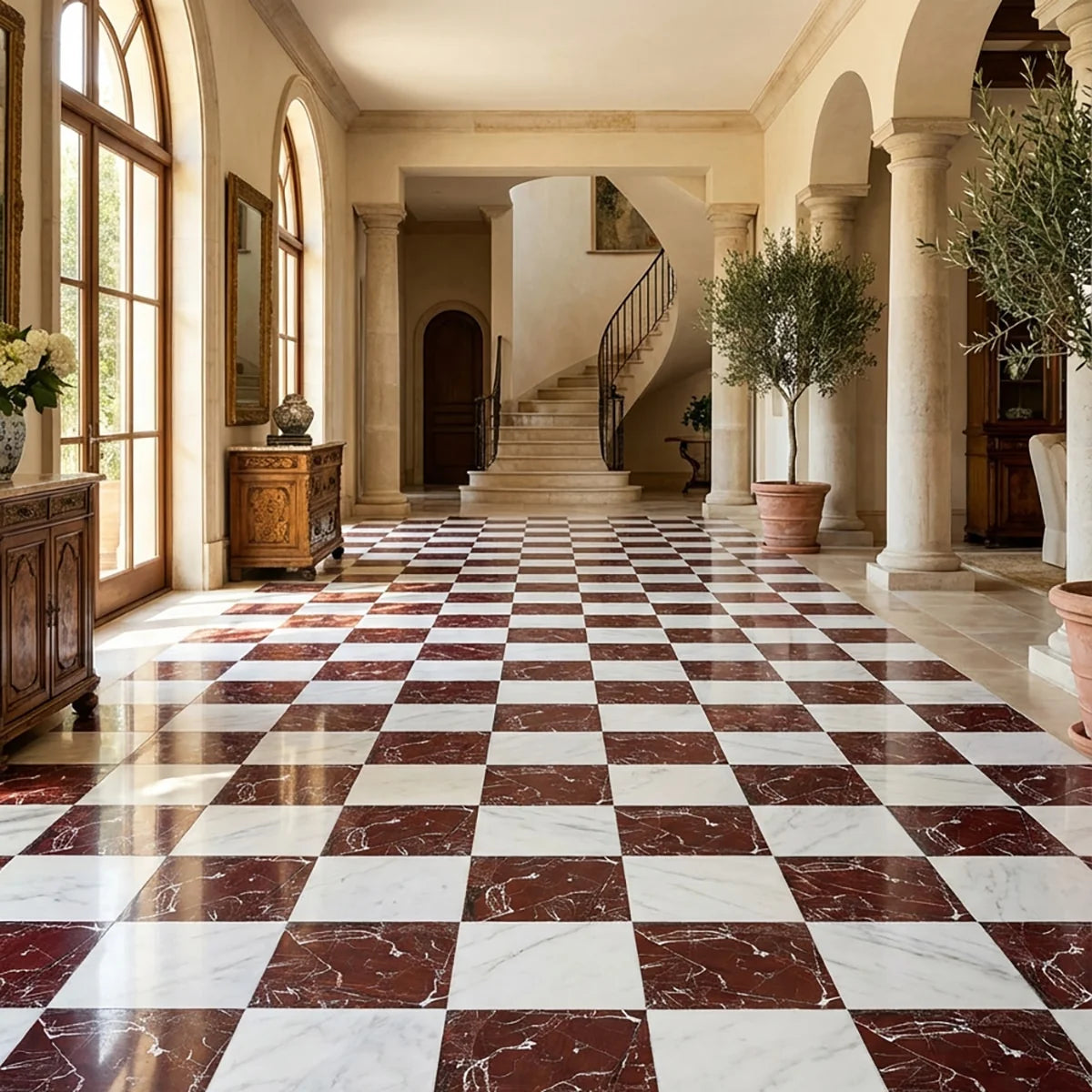 Checkerboard Patterns Multicolor checkerboard tile, product image. Premium marble for floors and walls.