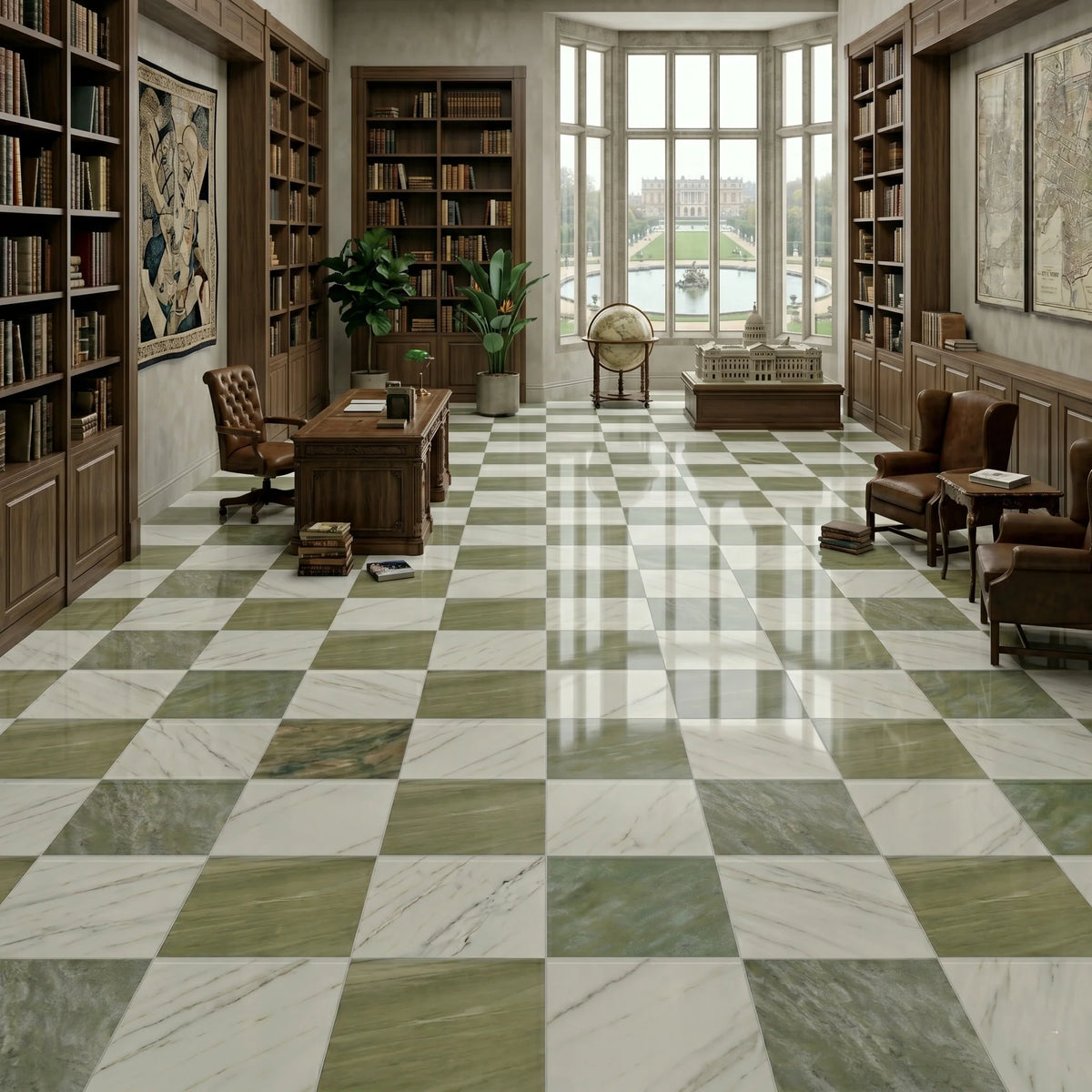 Checkerboard Patterns Multicolor checkerboard tile, product image. Premium marble for floors and walls.