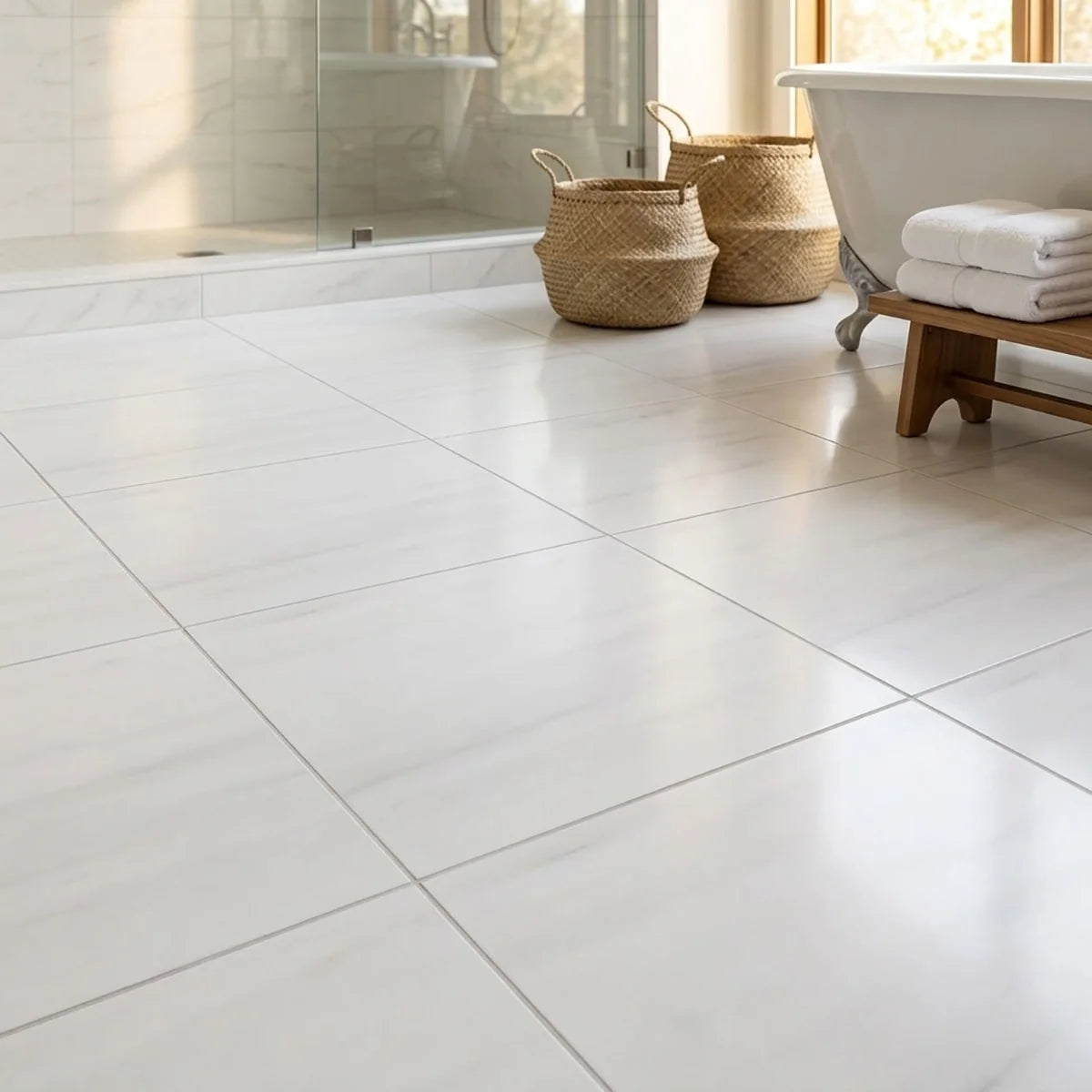 Bianco Dolomite Polished Marble White field tile, product image. Premium dolomite for floors and walls.