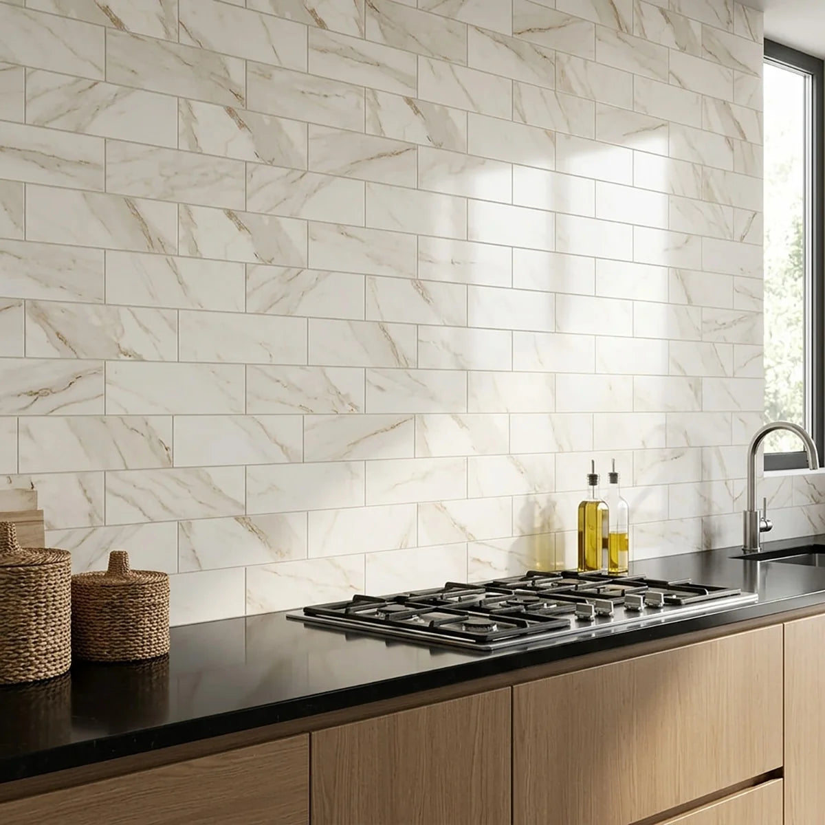 Calacatta Gold Honed Marble White field tile, product image. Premium marble for floors and walls.