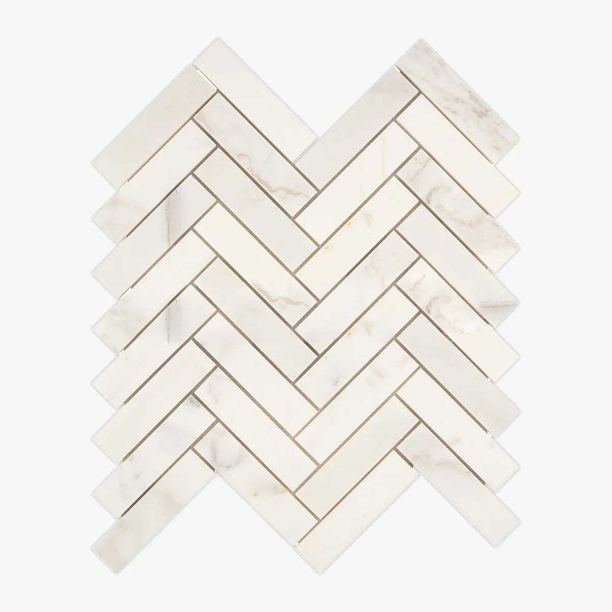 Calacatta Gold Polished Marble White mosaic, top-down product view. Premium marble for floors and walls.