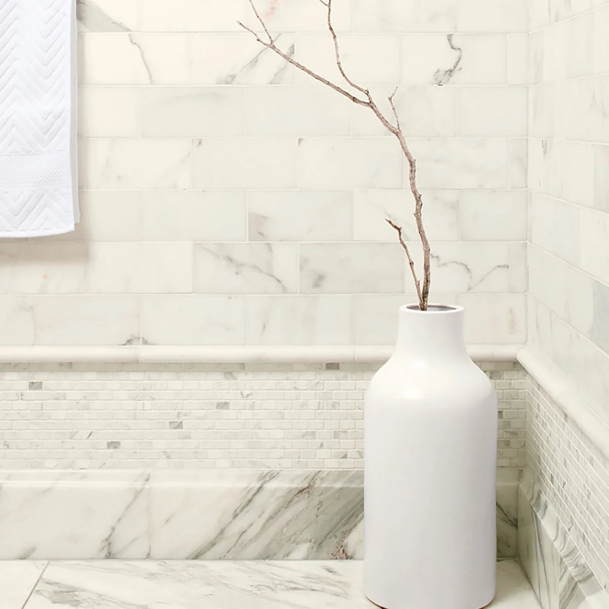 Calacatta Gold Polished Marble White field tile, product image. Premium marble for floors and walls.