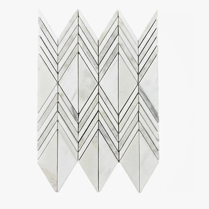 Calacatta Oliva Honed Marble White mosaic, top-down product view. Premium marble for floors and walls.