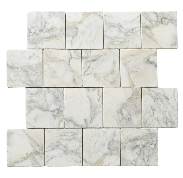 Calacatta Oliva Honed Marble White field tile, top-down product view. Premium marble for floors and walls.