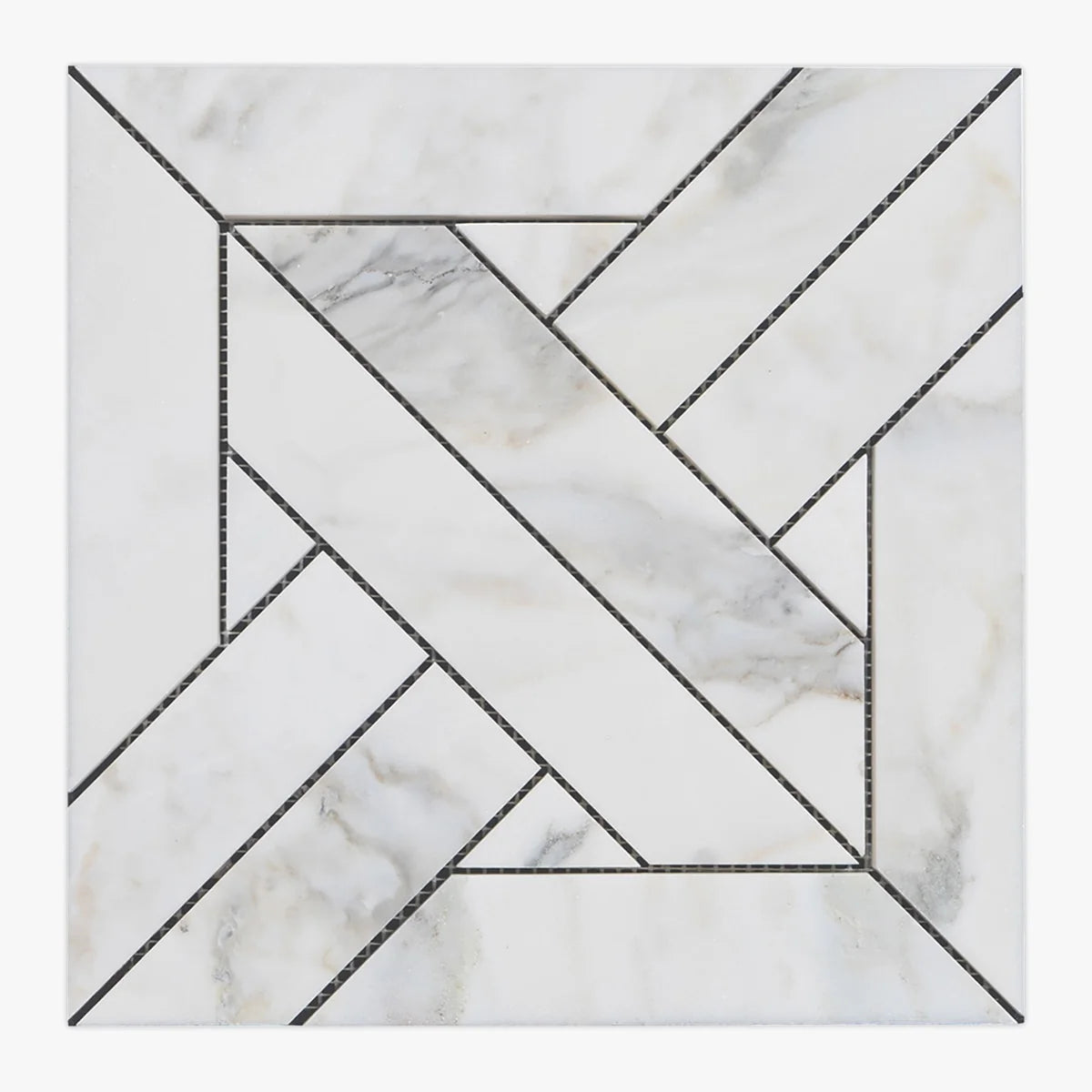 Calacatta Oliva Honed Marble White mosaic, top-down product view. Premium marble for floors and walls.