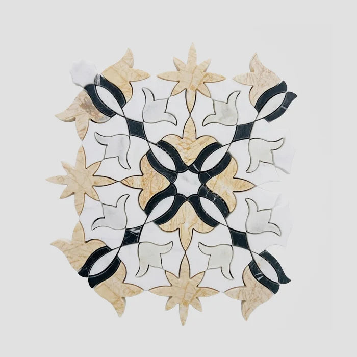Calacatta Oliva Honed Marble White mosaic, top-down product view. Premium marble for floors and walls.