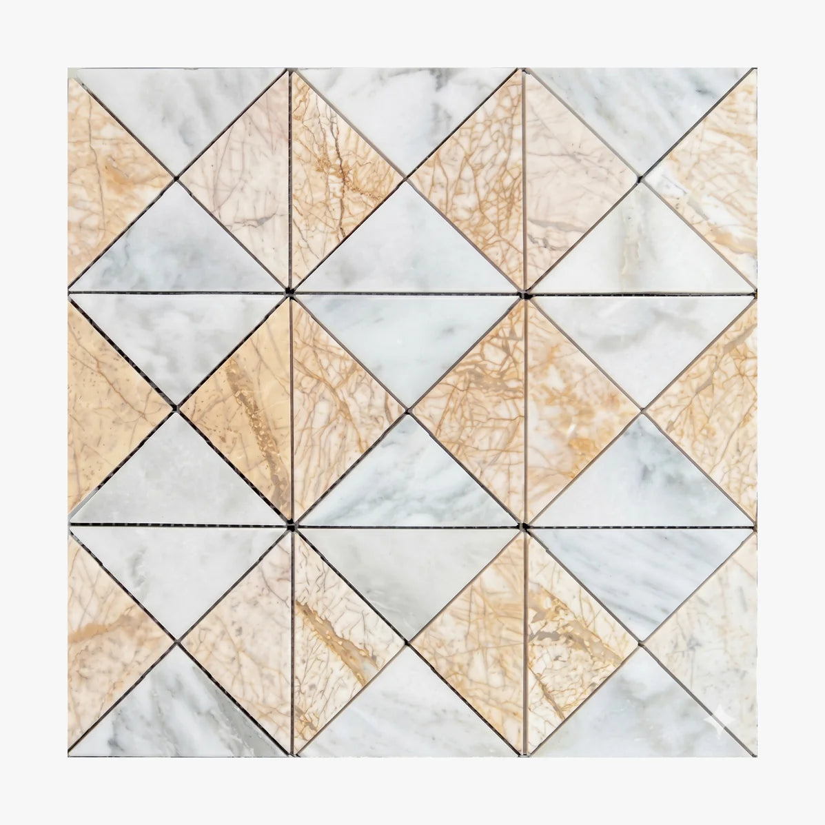 Calacatta Oliva Honed Marble White mosaic, top-down product view. Premium marble for floors and walls.