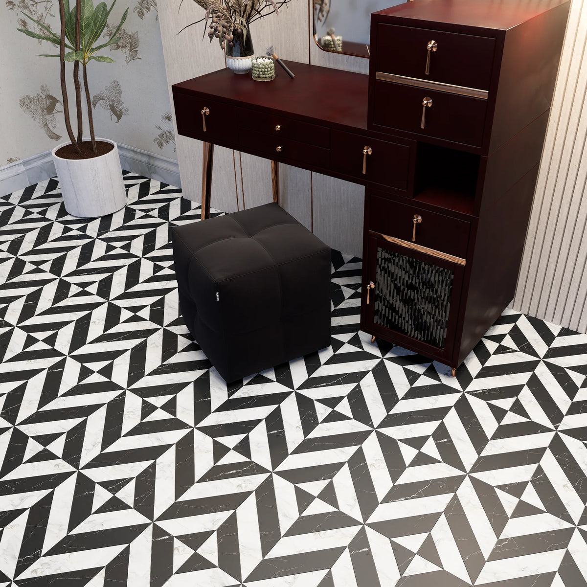 Calacatta Oliva Honed Marble White mosaic, product image. Premium marble for floors and walls.