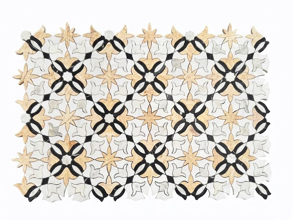Calacatta Oliva Honed Marble White mosaic, product image. Premium marble for floors and walls.