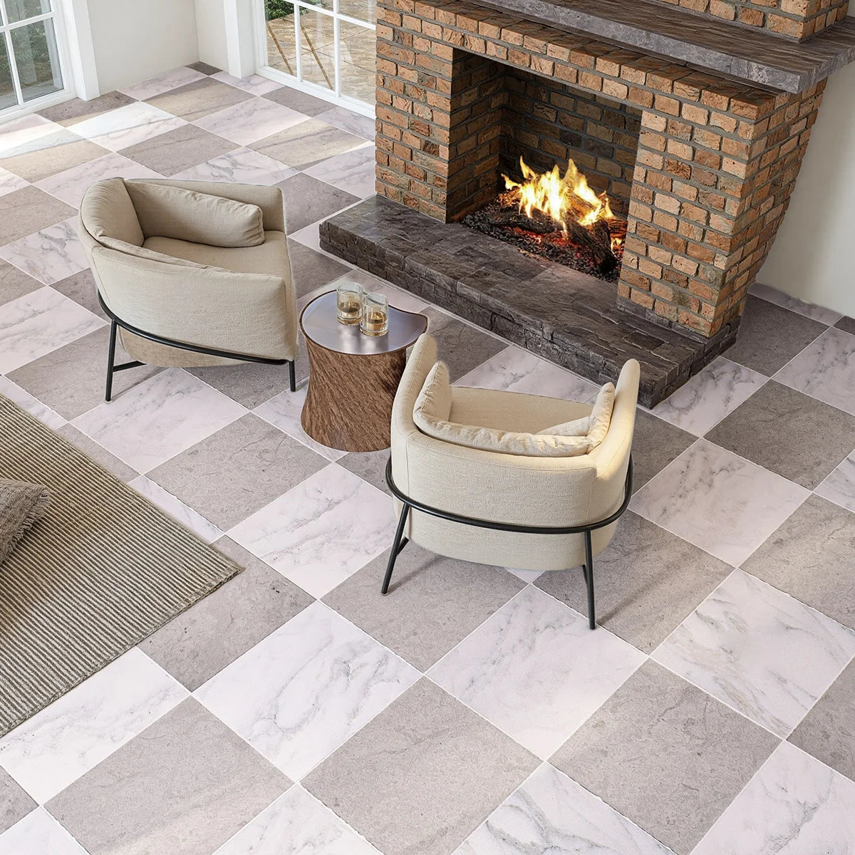 Checkerboard Patterns Multicolor checkerboard tile, product image. Premium marble for floors and walls.