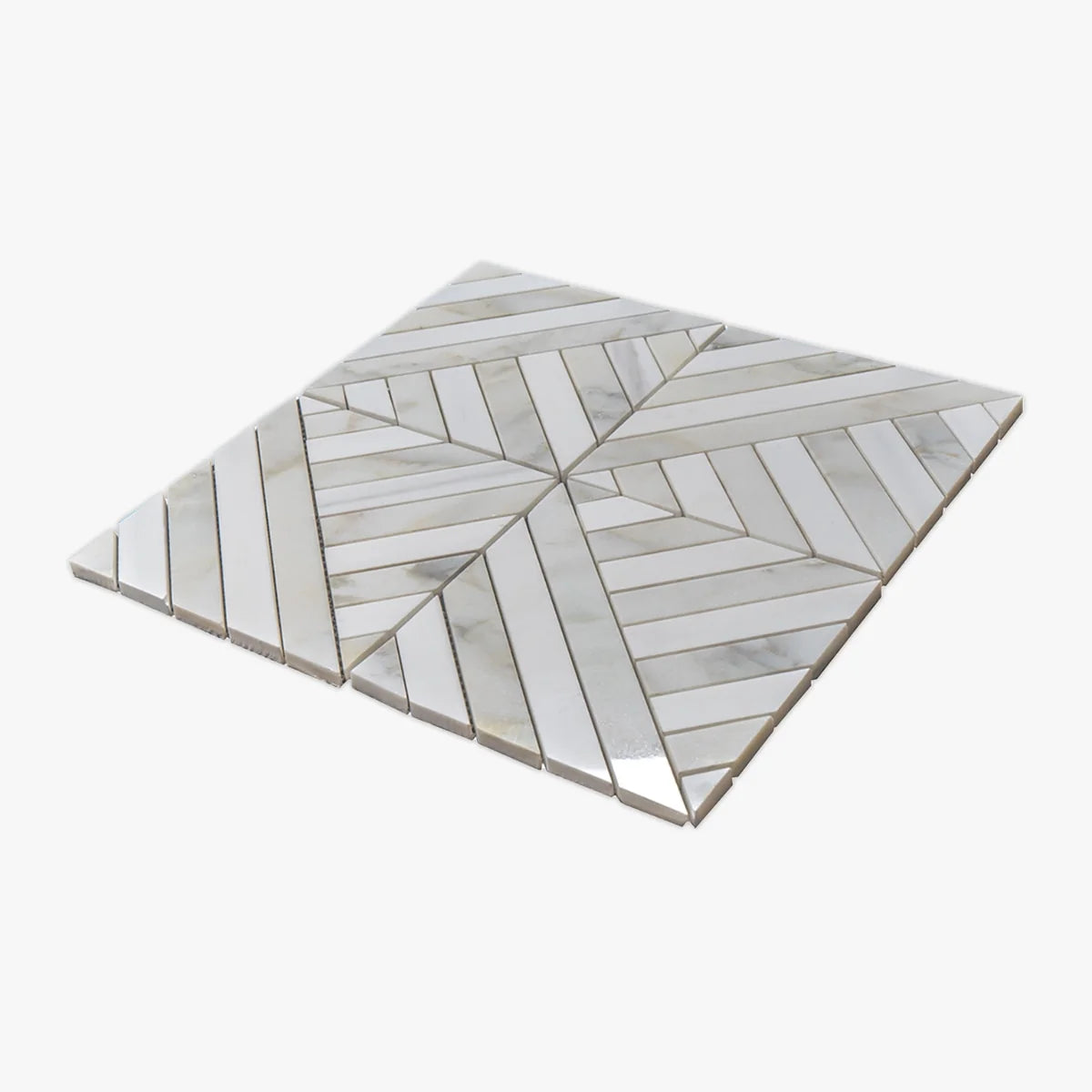 Calacatta Oliva Polished Marble White mosaic, product image. Premium marble for floors and walls.