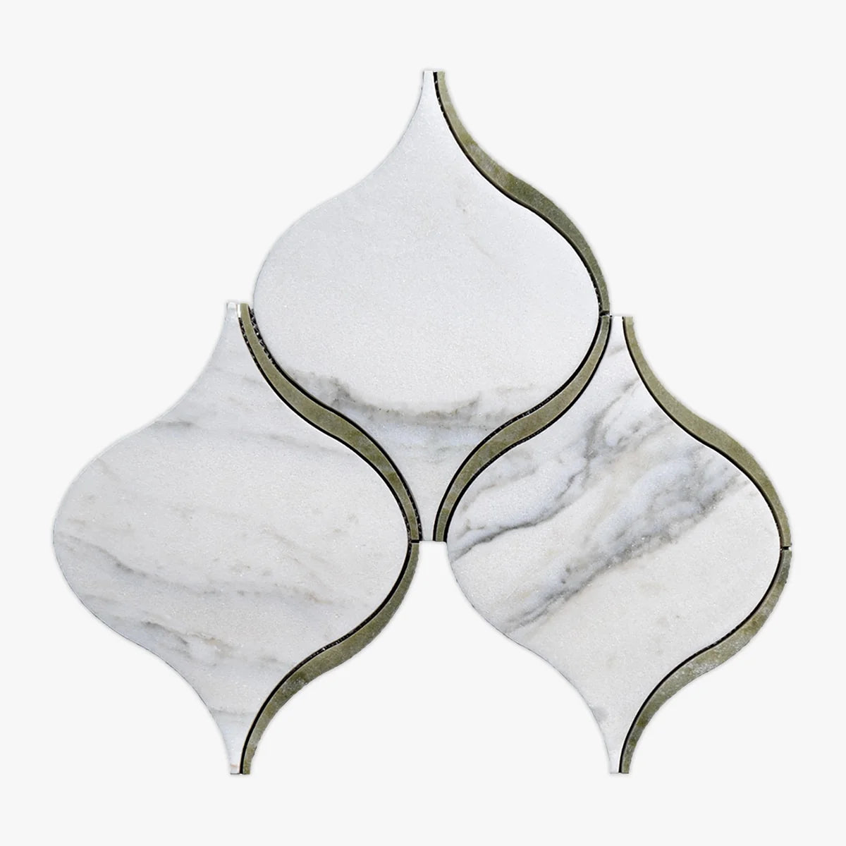 Calacatta Oliva Polished Marble White mosaic, top-down product view. Premium marble for floors and walls.