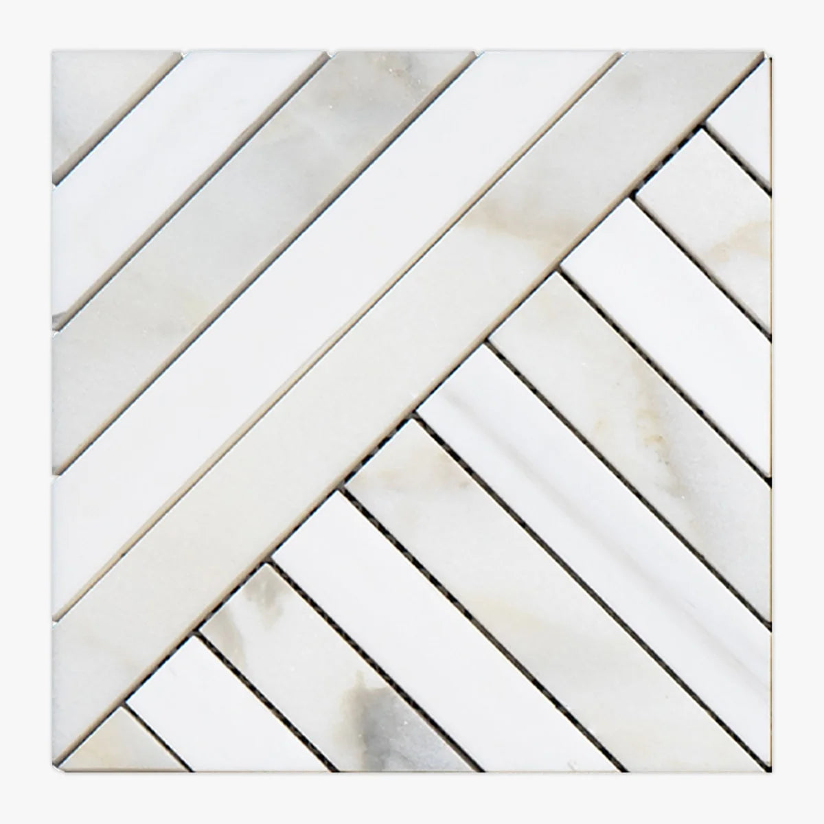 Calacatta Oliva Polished Marble White mosaic, top-down product view. Premium marble for floors and walls.