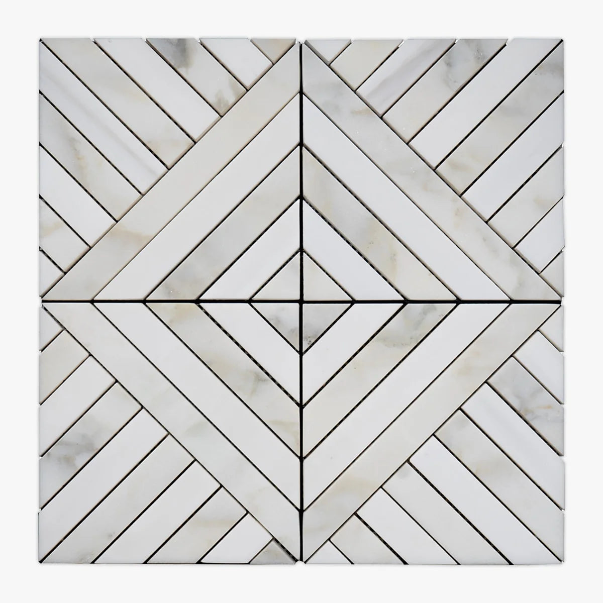 Calacatta Oliva Polished Marble White mosaic, alternate product view. Premium marble for floors and walls.