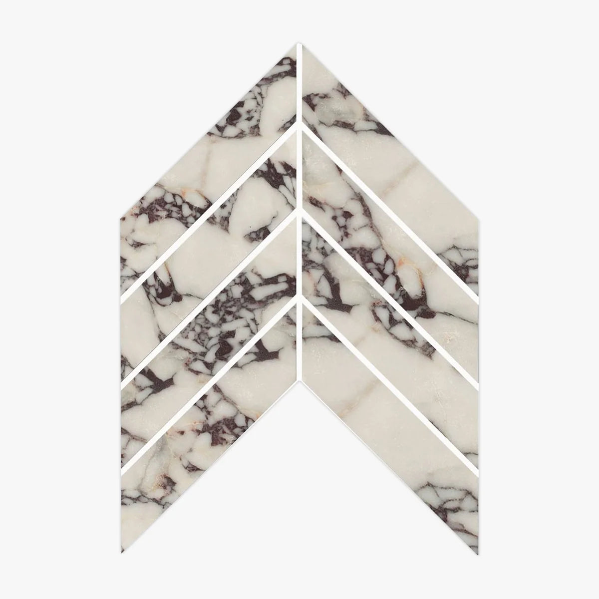 Calacatta Viola Honed Marble White mosaic, top-down product view. Premium marble for floors and walls.