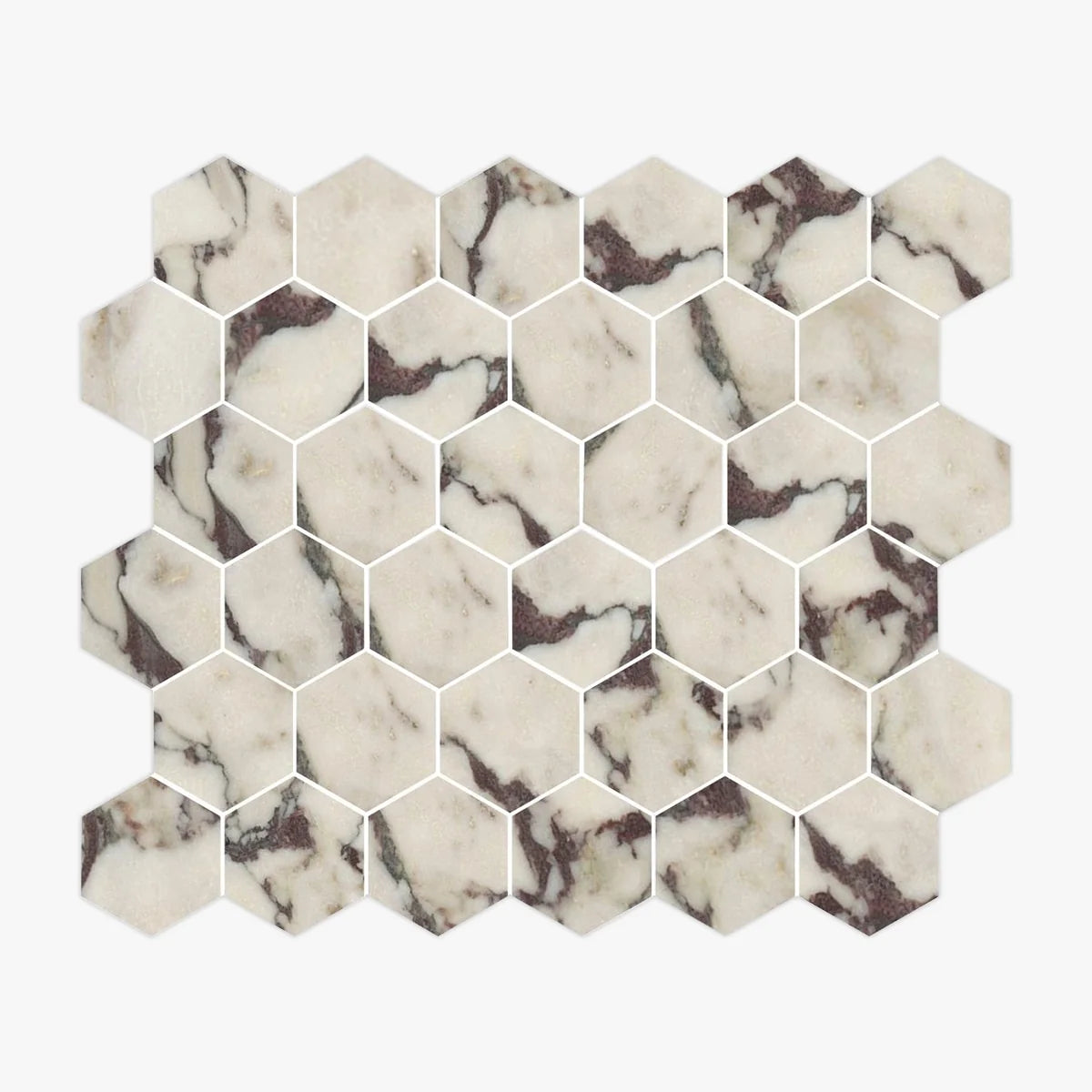 Calacatta Viola Polished Marble White mosaic, top-down product view. Premium marble for floors and walls.